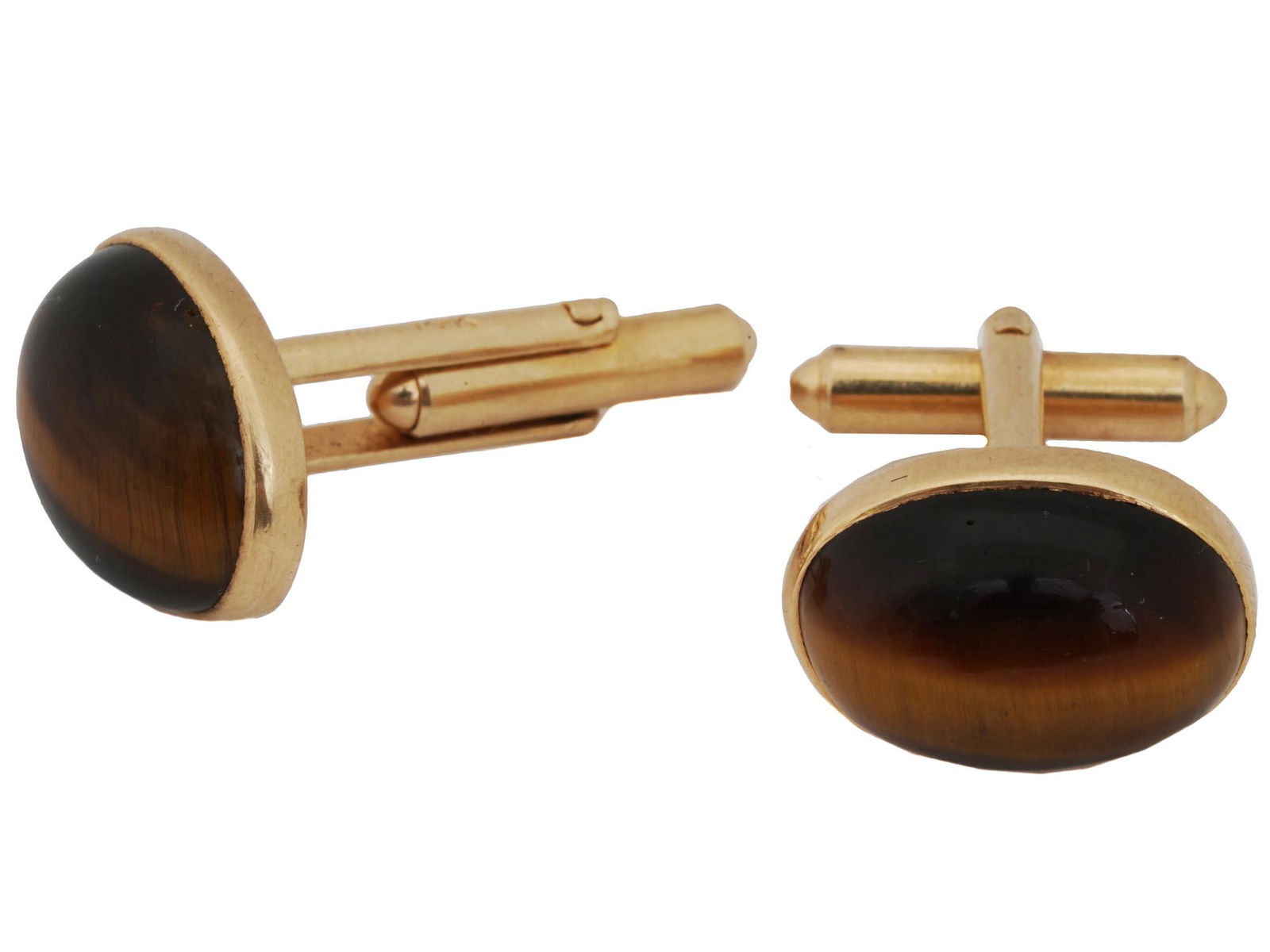 PAIR OF 14K GOLD AND TIGER EYE STONE CUFFLINKS (1 of 3)