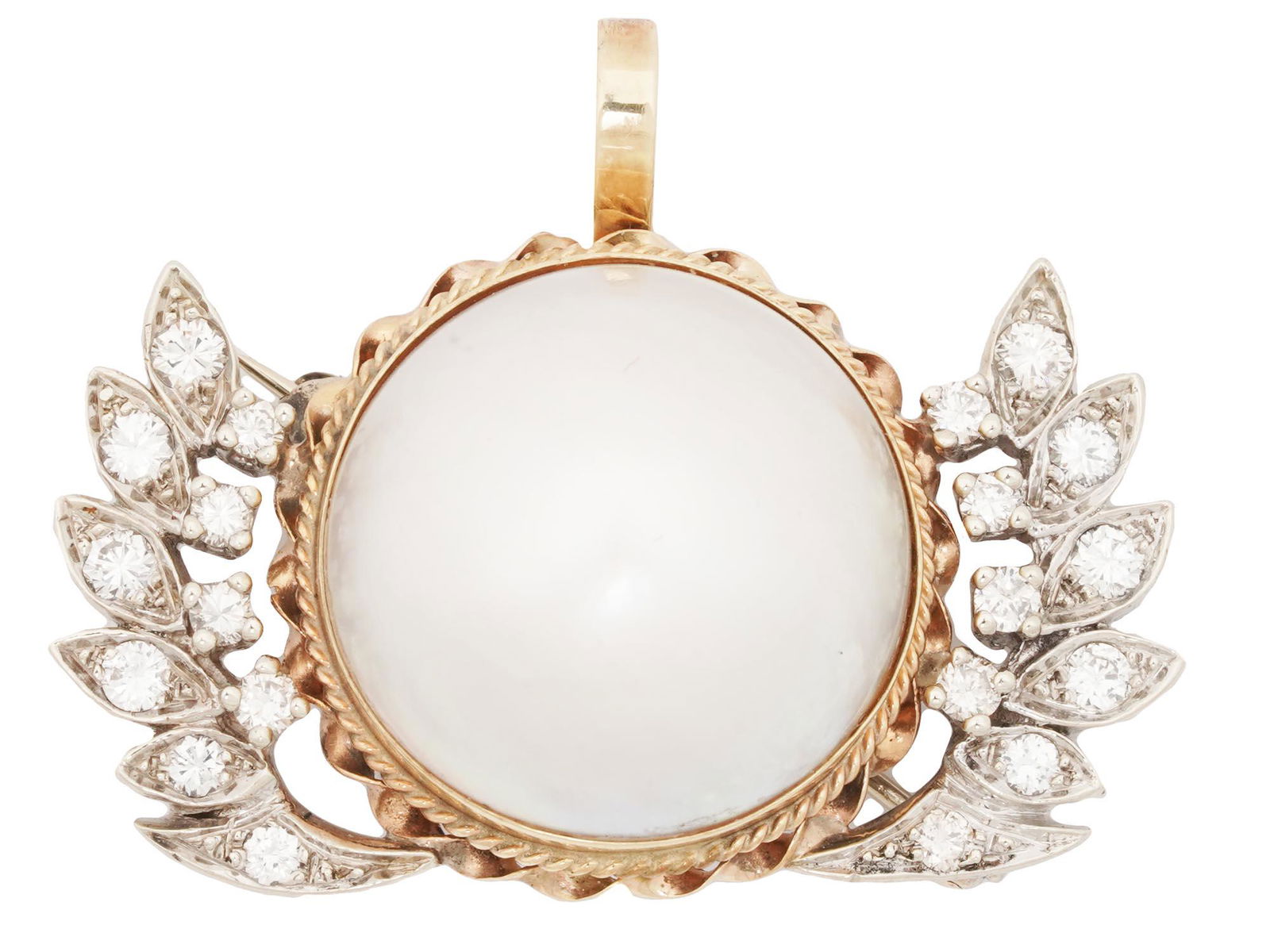 14K GOLD BROOCH PENDANT WITH DIAMONDS AND PEARL (1 of 4)