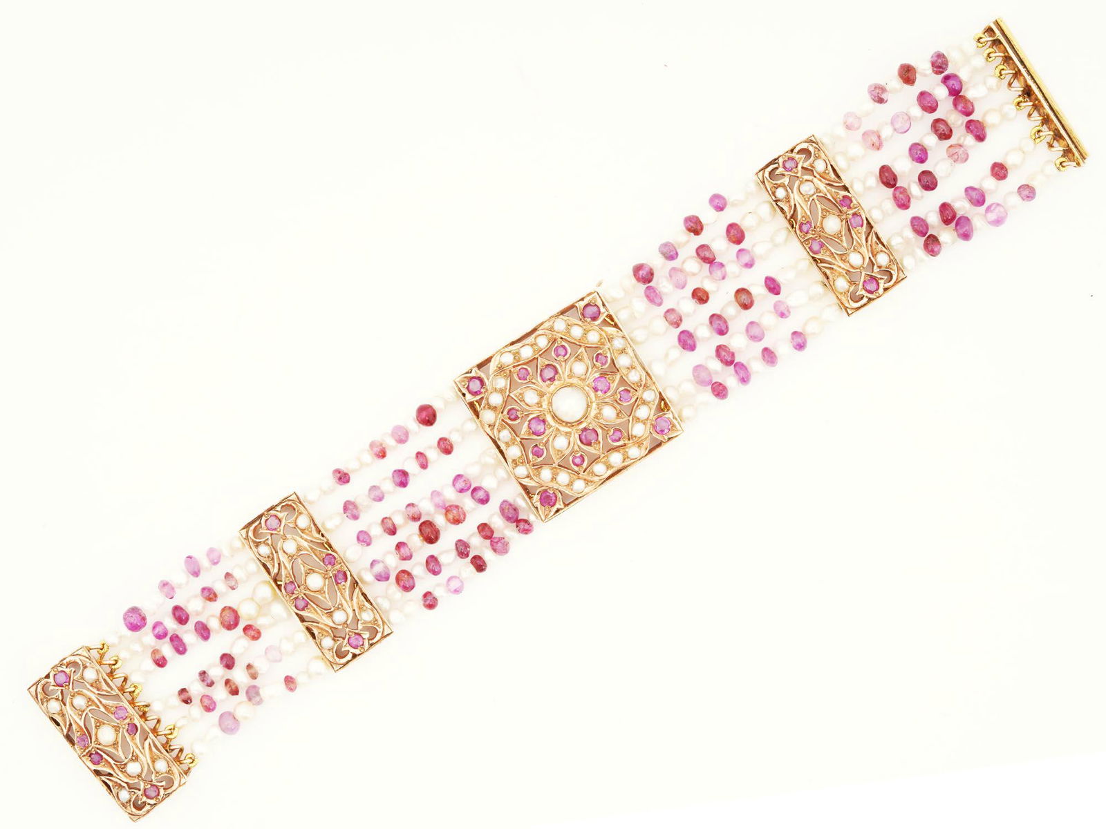 14K YELLOW GOLD, RUBIES, PEARLS LADIES BRACELET (1 of 2)