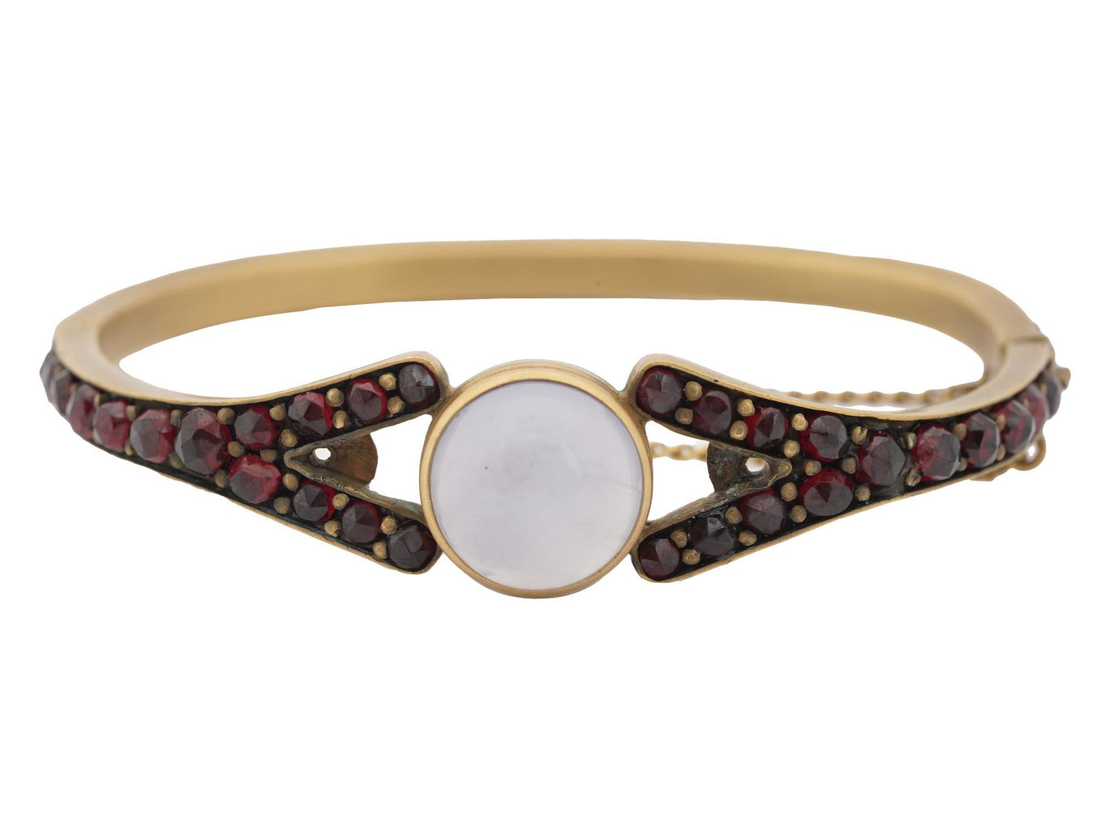 ANTIQUE SILVER BRACELET WITH GARNETS, CHALCEDONY (1 of 4)