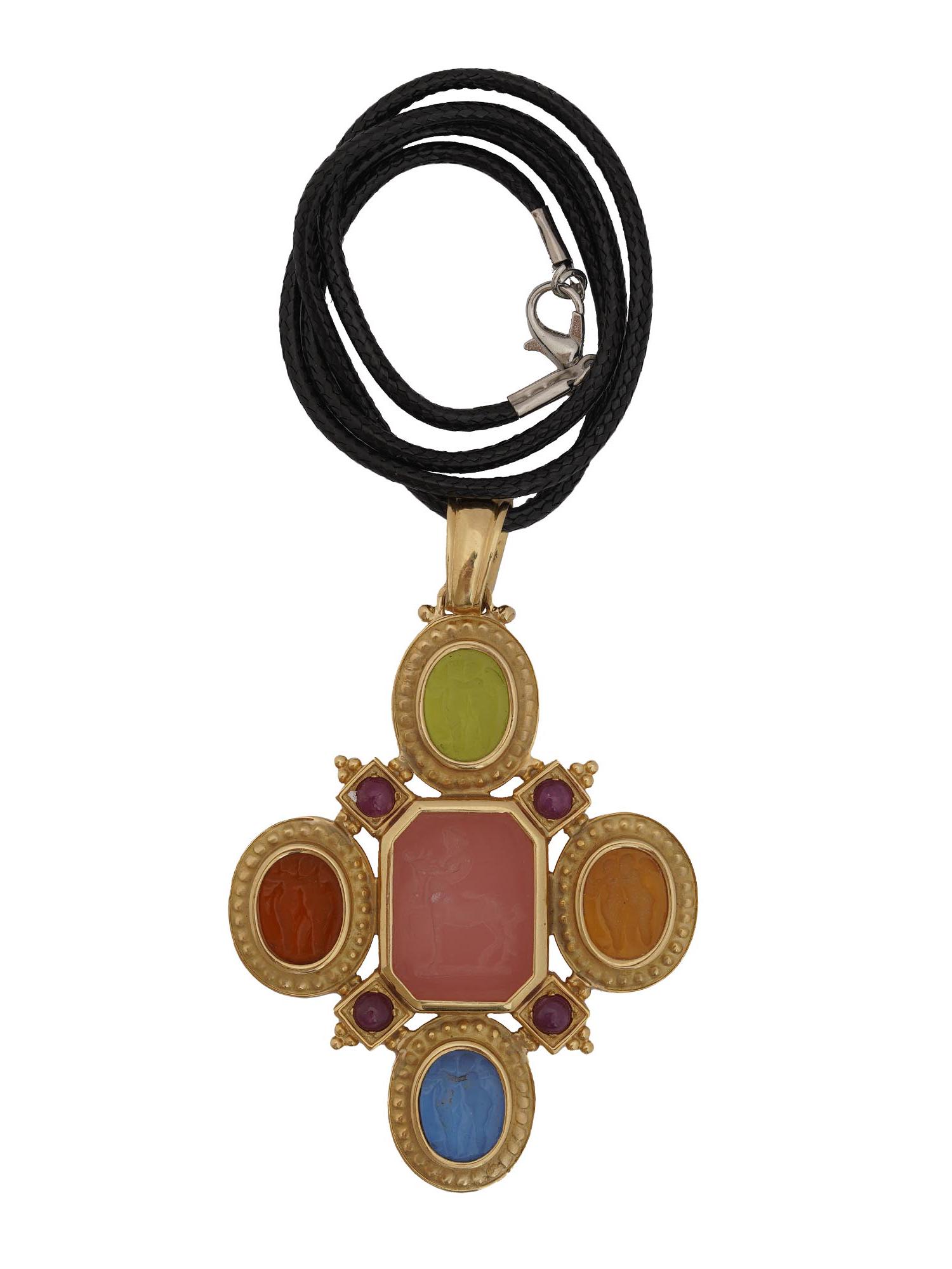 14K GOLD PENDANT W. MULTICOLORED CAMEO GEMSTONES (1 of 3)