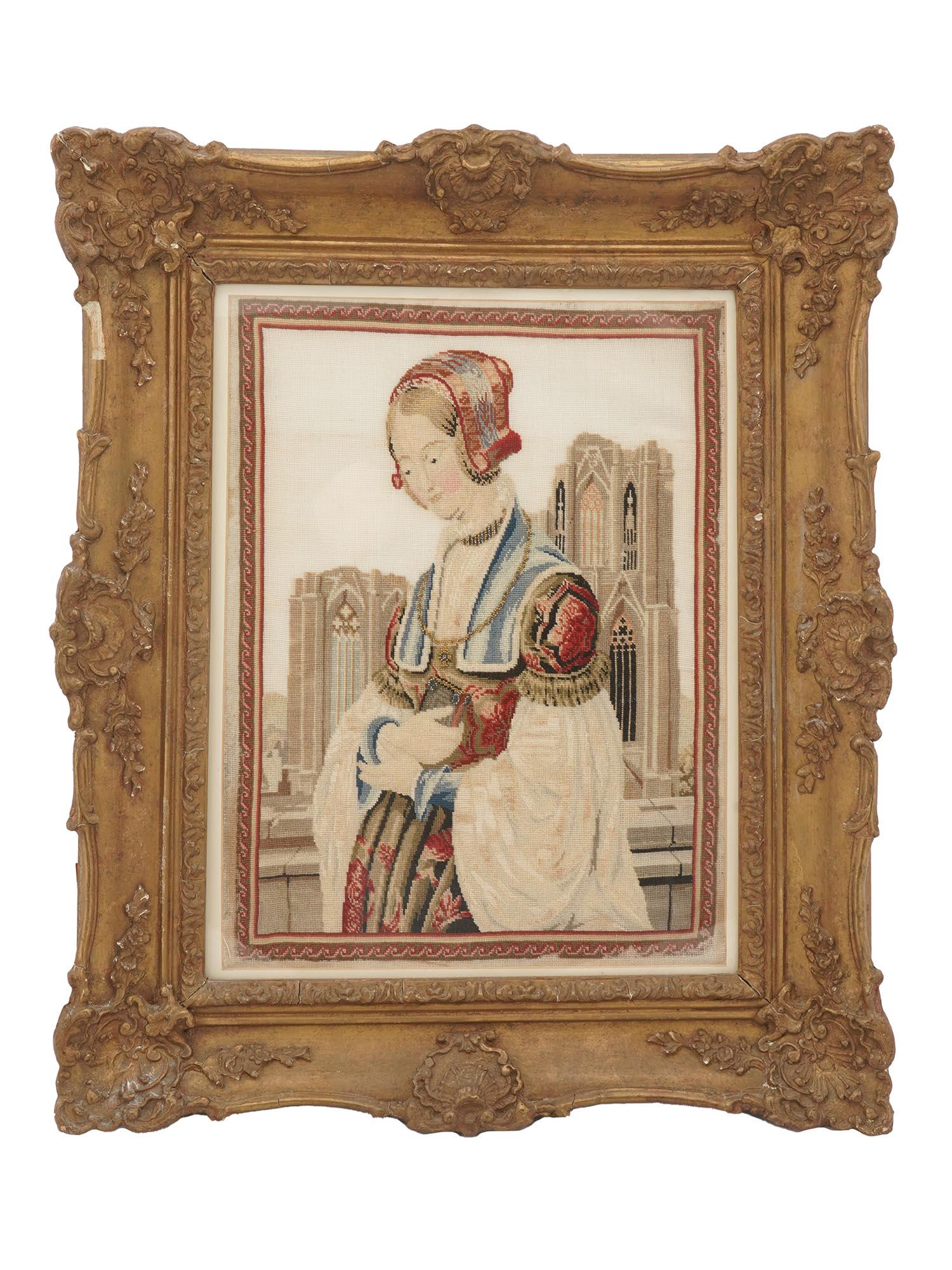 ANTIQUE EARLY 19TH C EMBROIDERY OF SAINT CECILIA (1 of 4)
