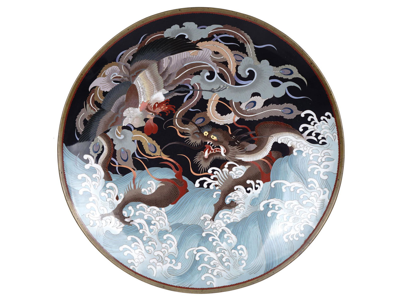 LARGE ANTIQUE CHINESE CLOISONNE WALL PLATTER (1 of 5)