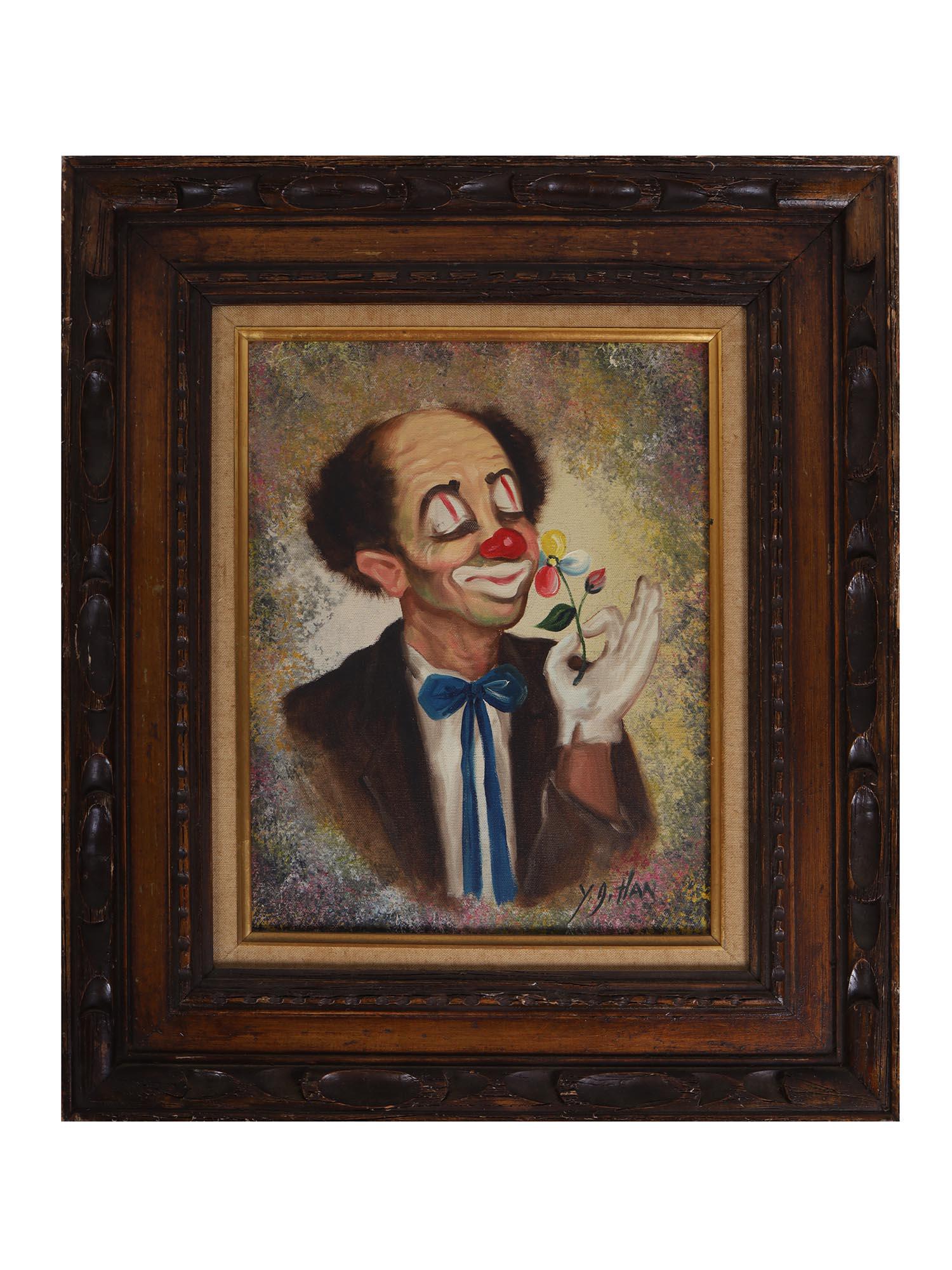 VINTAGE CLOWN PORTRAIT PAINTING SIGNED Y. J. HAN (1 of 6)