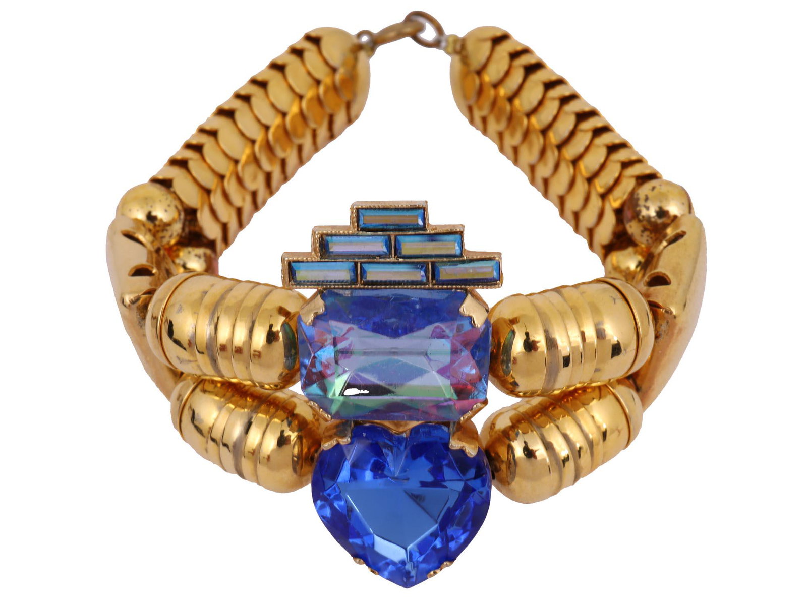 ZOE COSTE FRANCE BLUE CRYSTALS GOLD TONE BRACELET (1 of 4)