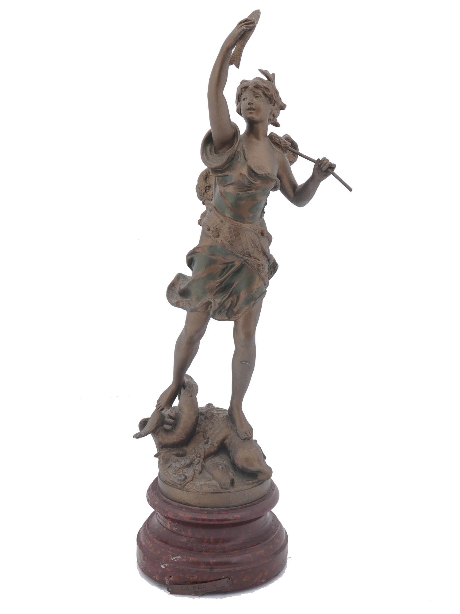PATINATED FIGURINE OF FISHER BOY AFTER ROUSSEAU (1 of 10)