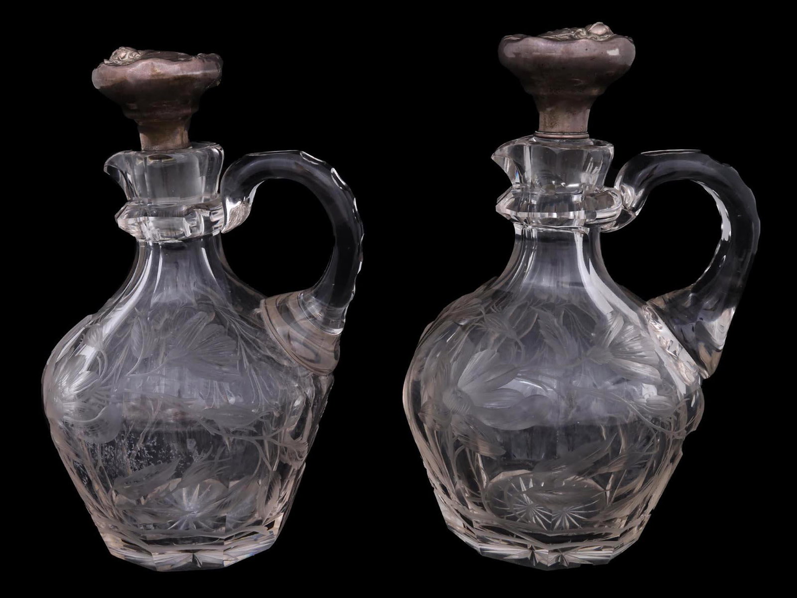 MOSER CUT GLASS DECANTERS WITH SILVER STOPPERS (1 of 12)