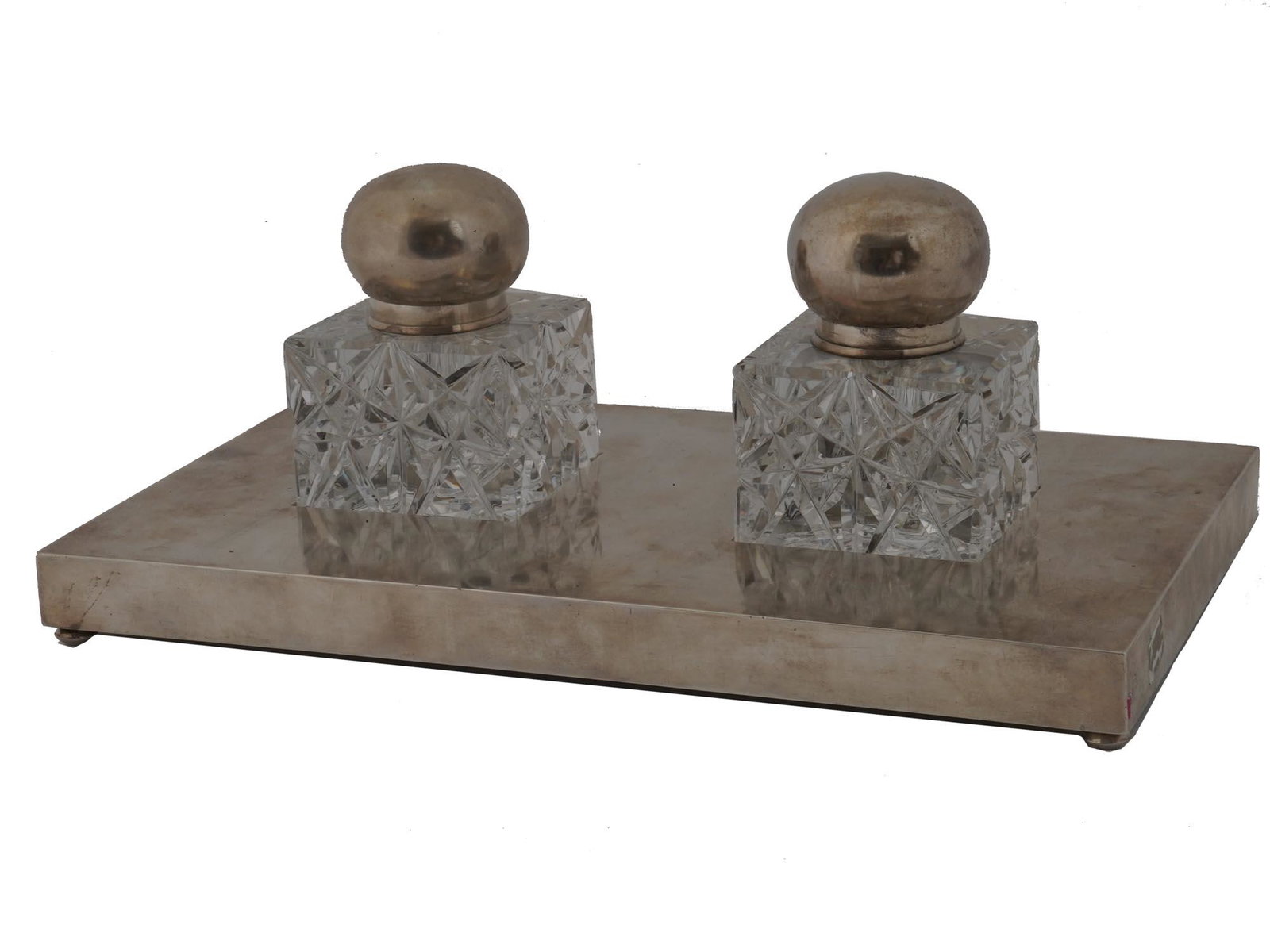 RUSSIAN MOROZOV CRYSTAL SILVER MOUNTED INKWELLS (1 of 8)