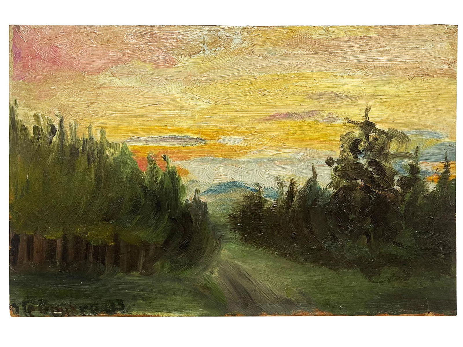 EARLY 20TH C. EVENING LANDSCAPE OIL PAINTING (1 of 4)