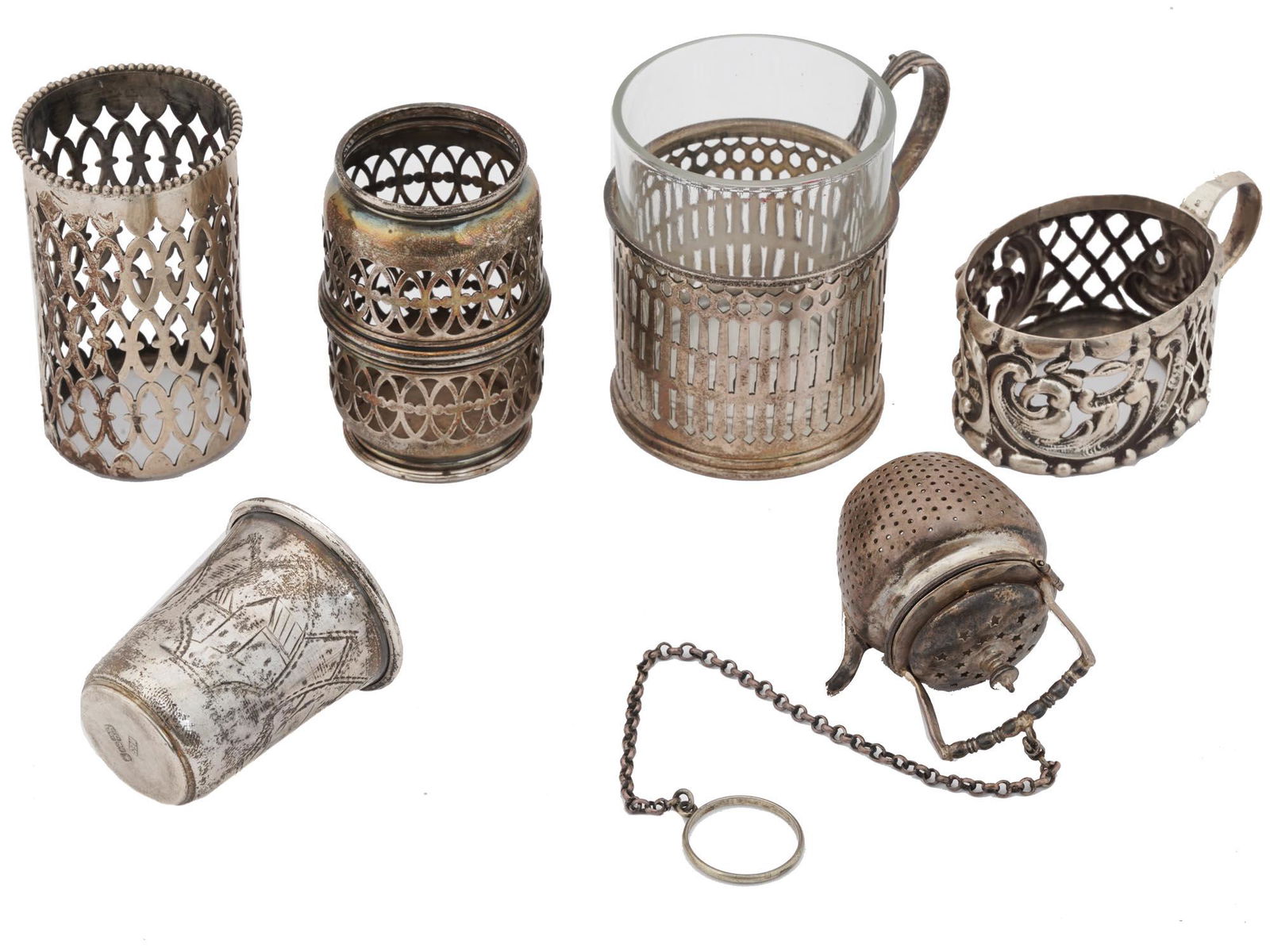 SET OF SIX VARIOUS ANTIQUE SILVER TABLEWARE (1 of 8)