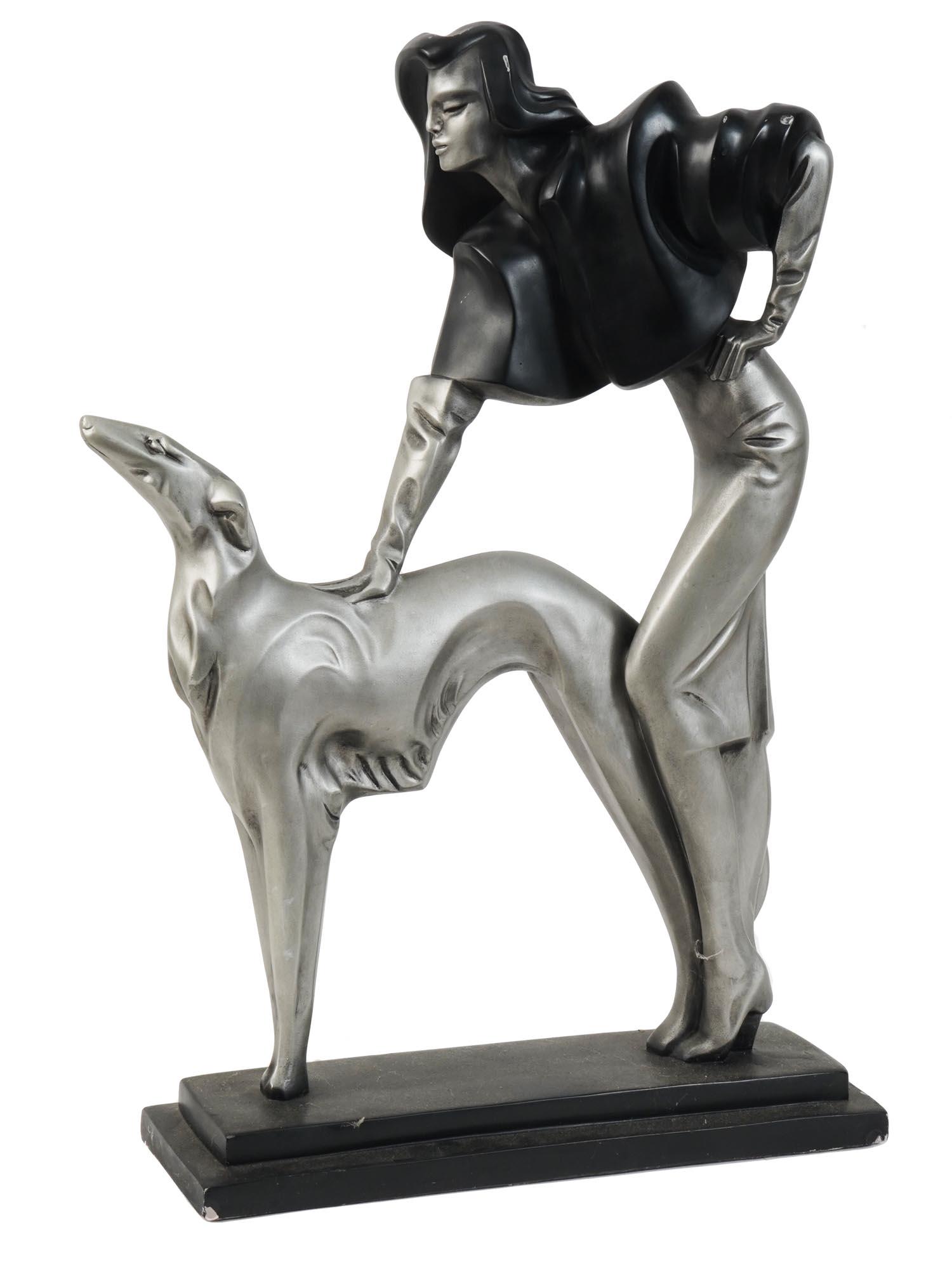 AUSTIN PRODUCTIONS METAL FIGURE OF WOMAN WITH DOG (1 of 3)