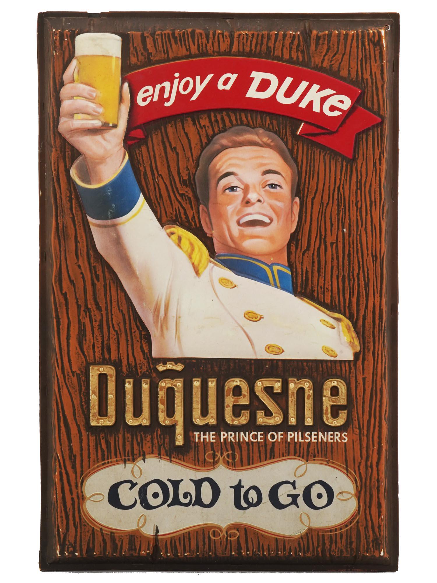 MID CENTURY DUQUESNE BEER ADVERTISMENT TIN SIGN (1 of 2)