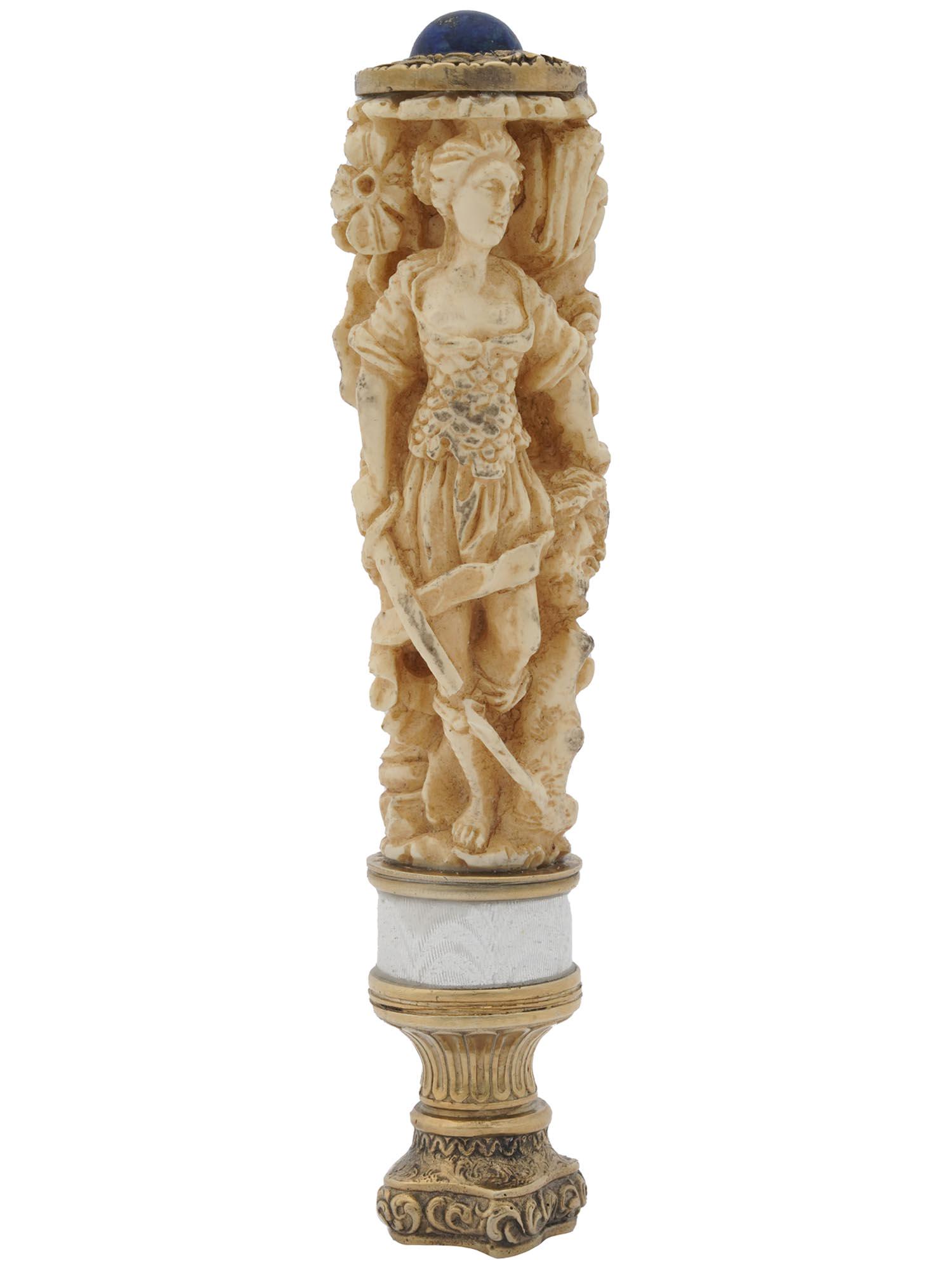 RUSSIAN 88 GILT SILVER AND ENAMEL LAPIS LAZULI STAMP (1 of 5)