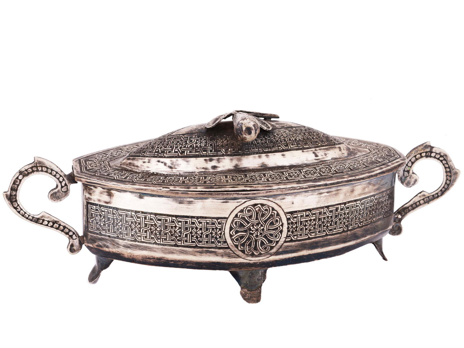 RUSSIAN SILVER NIELLO DISH WITH LID AND HANDLES (1 of 5)