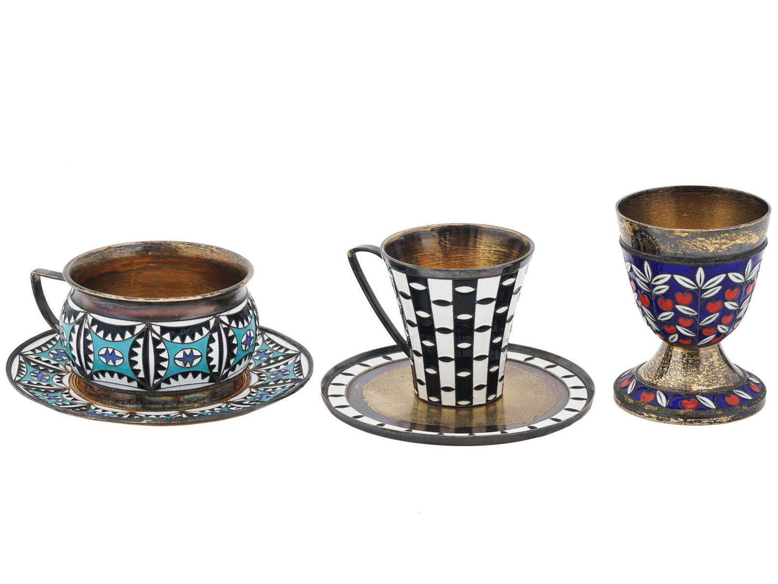RUSSIAN SILVER AND SILVER PLATED ENAMEL CUPS (1 of 9)