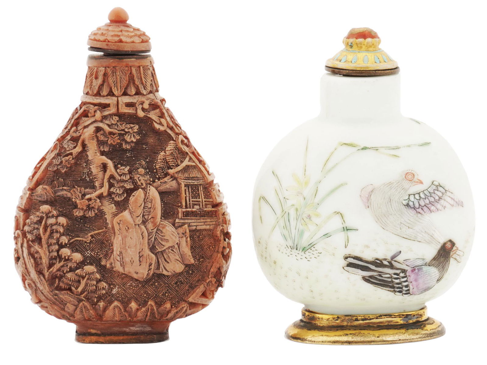 CHINESE PORCELAIN AND CARVED STONE SNUFF BOTTLES (1 of 4)