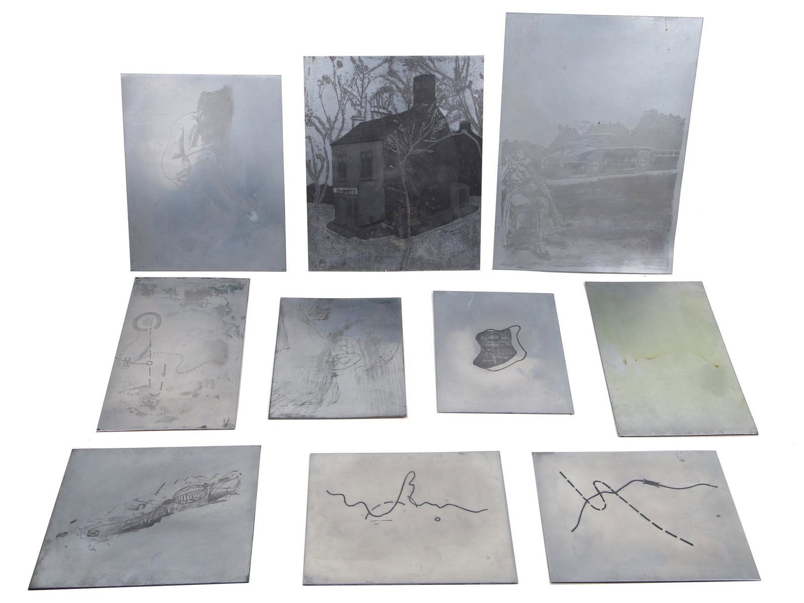 A SET OF ARTISTIC ETCHING PLATES WITH DRAWINGS (1 of 5)