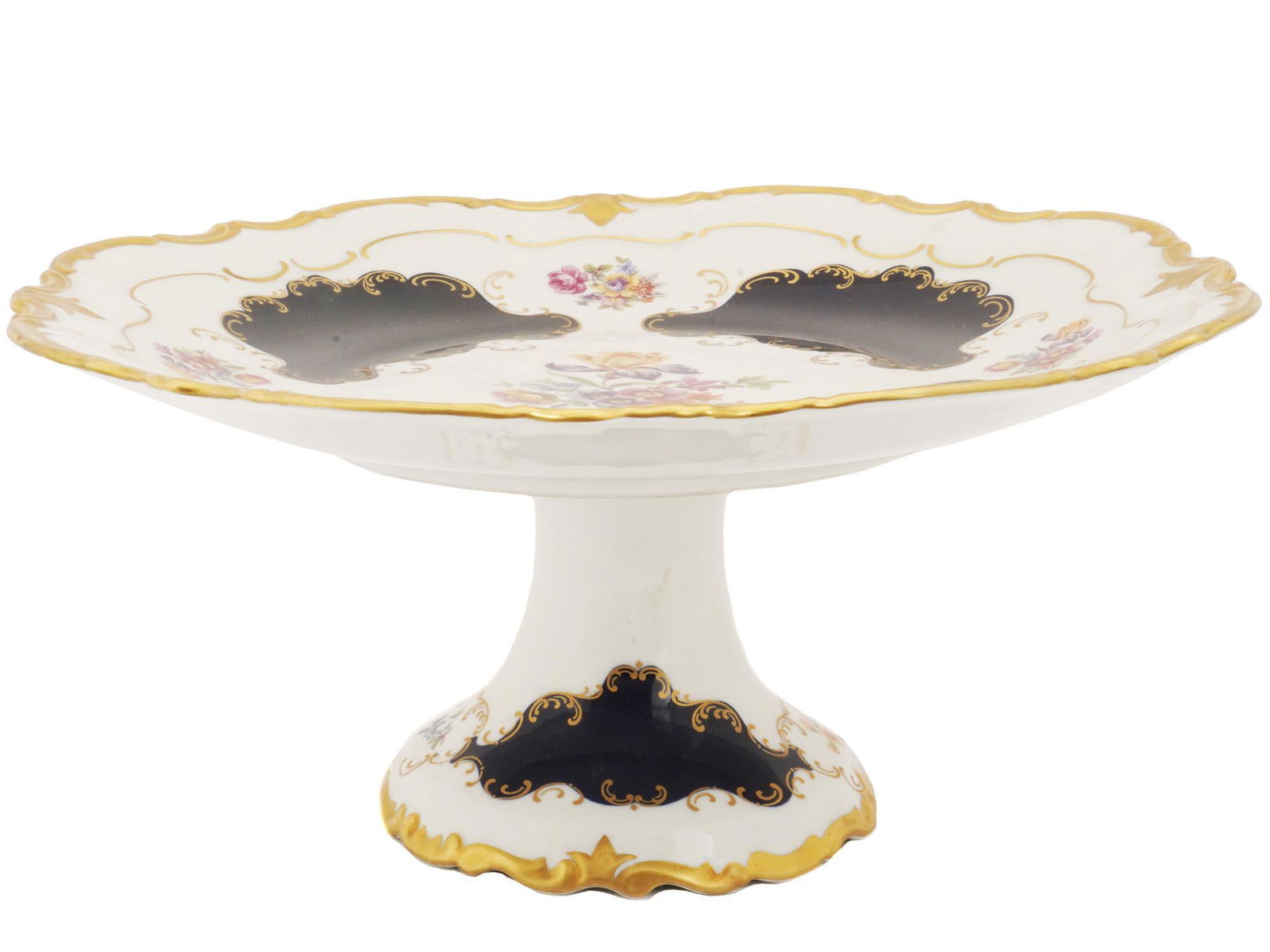 GERMAN PORCELAIN FOOTED FRUIT BOWL WITH FLOWERS (1 of 3)