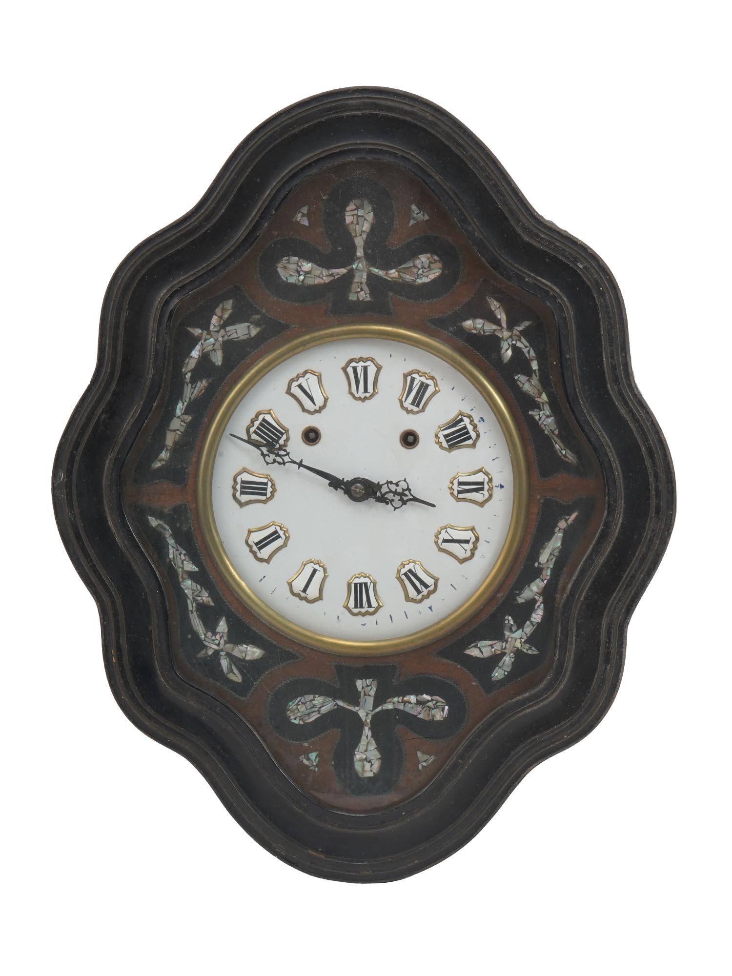 19TH CEN FRENCH MOTHER OF PEARL WOOD WALL CLOCK (1 of 6)