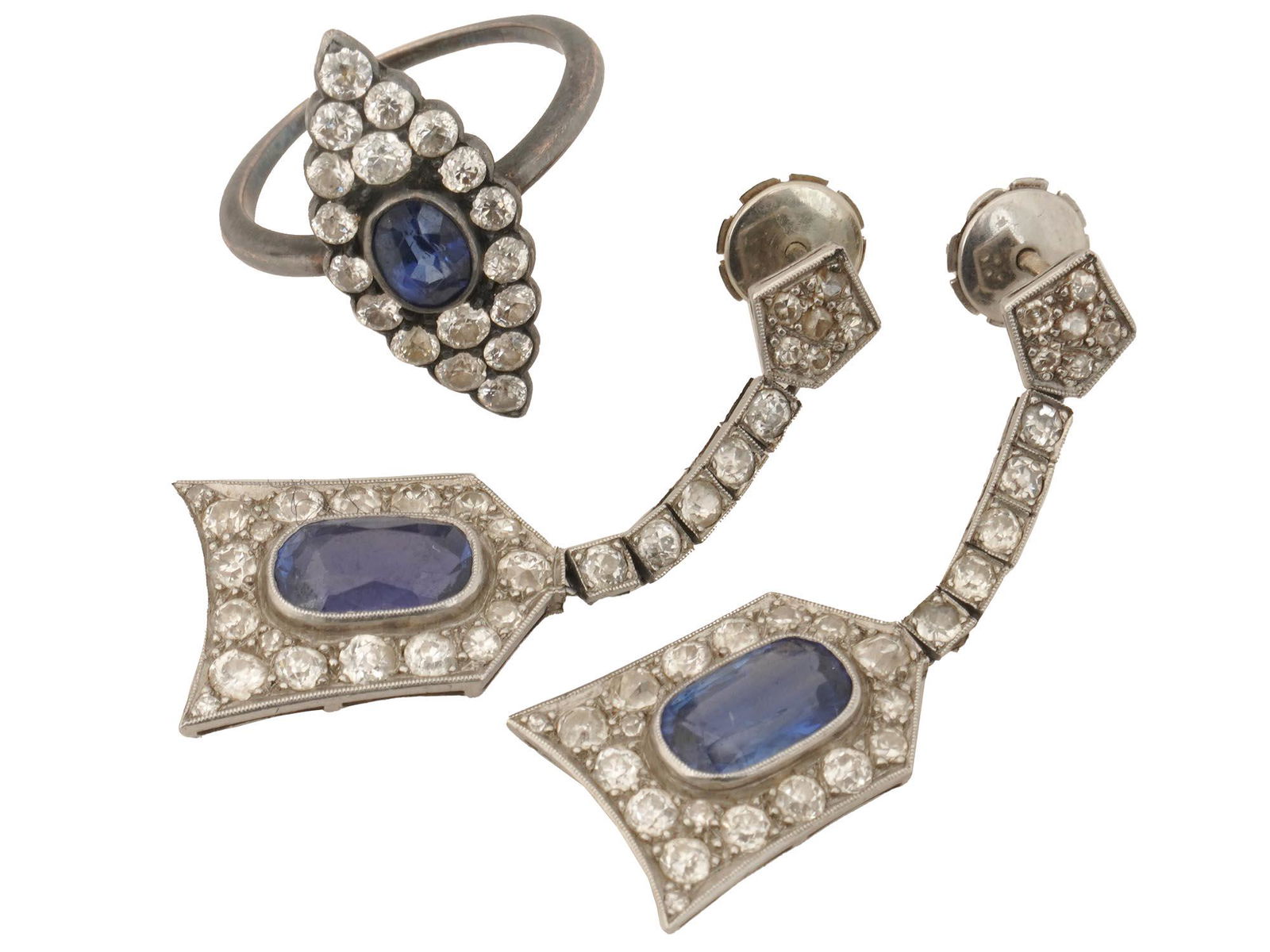 14K WHITE GOLD SAPPHIRE AND DIAMONDS JEWELRY SET (1 of 5)