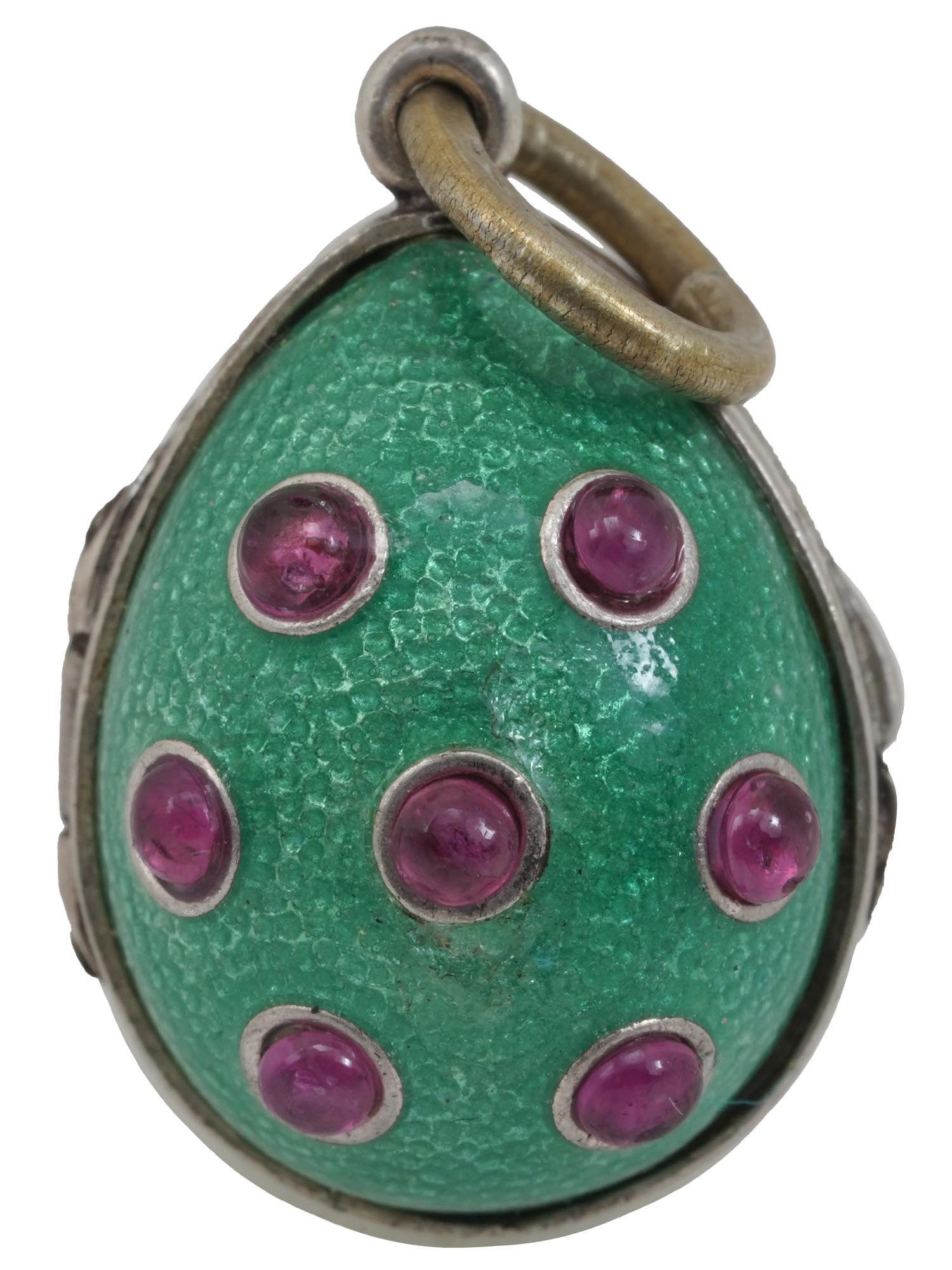RUSSIAN SILVER ENAMEL EGG PENDANT W RUBY STONES (1 of 4)