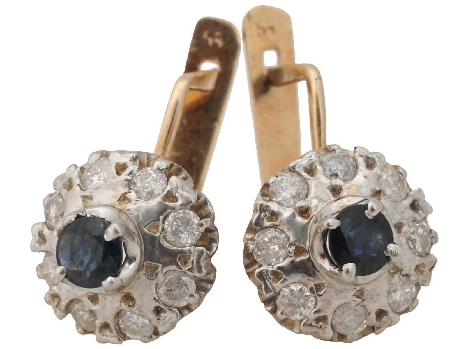 RUSSIAN 14K GOLD DIAMONDS AND SAPPHIRE EARRINGS (1 of 4)