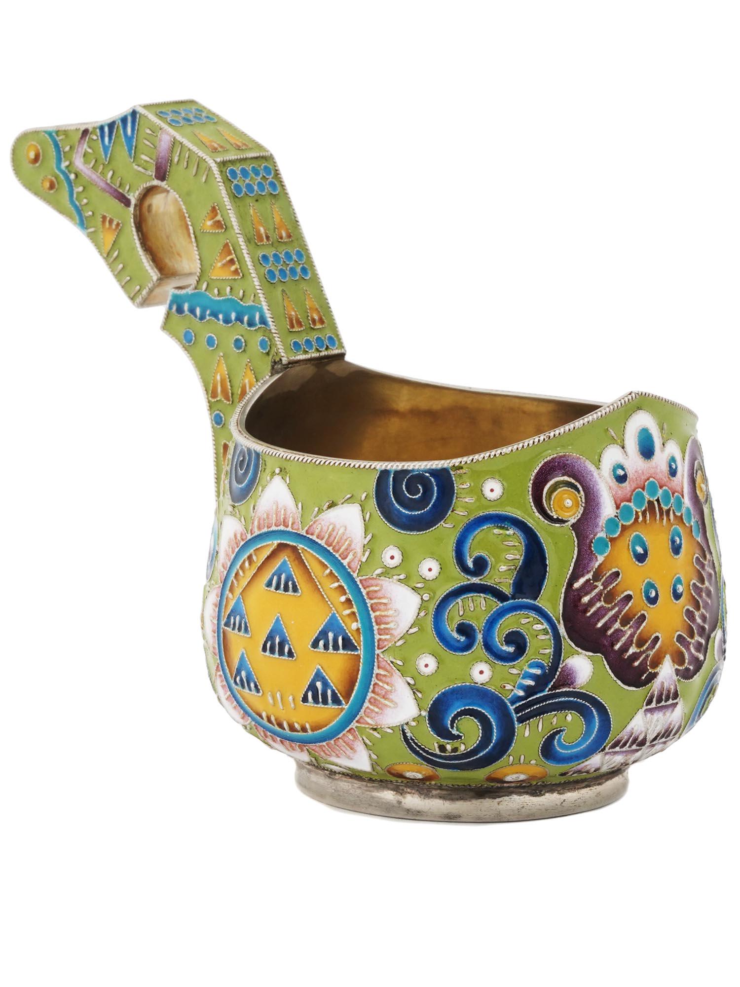 RUSSIAN GILT SILVER CLOISONNE ENAMEL KOVSH LADLE (1 of 6)