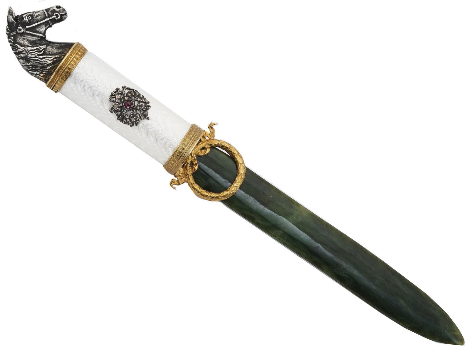 RUSSIAN SILVER ENAMEL DIAMOND JADE LETTER OPENER (1 of 6)