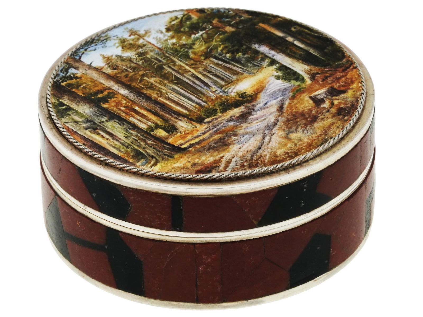 RUSSIAN 88 SILVER AND ENAMEL MOZAIC TRINKET BOX (1 of 5)