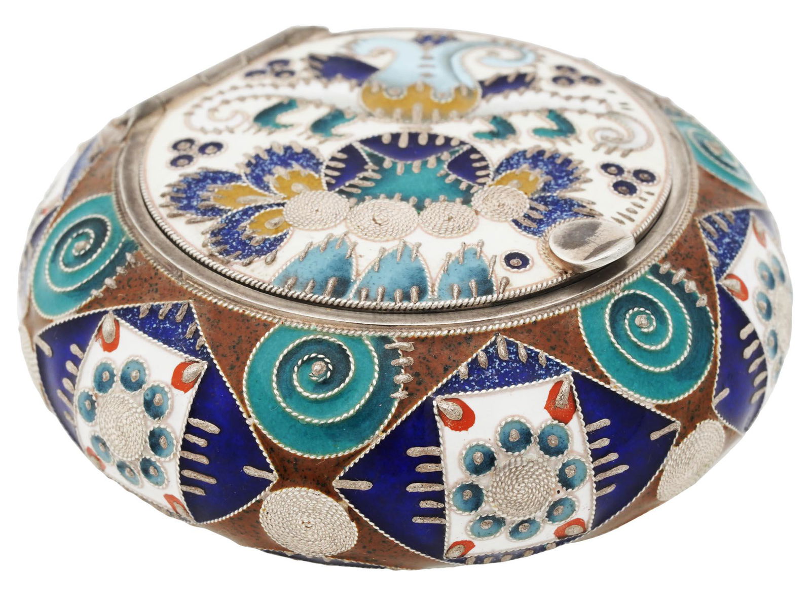 RUSSIAN 88 SILVER AND CLOISONNE ENAMEL PILL BOX (1 of 5)