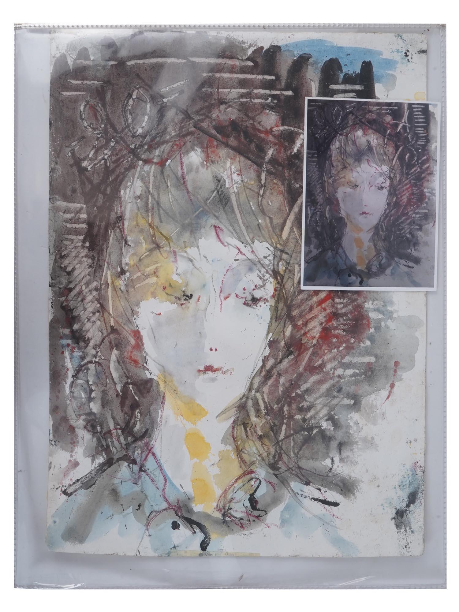RUSSIAN MIXED MEDIA PAINTING BY ANATOLY ZVEREV: Anatoly Timofeivich Zverev, Russian Soviet, 1931 to 1986, mixed media painting on paper depicting a female portrait, 1980. Signed with initials upper right. Dated upper left. Completed with authentica