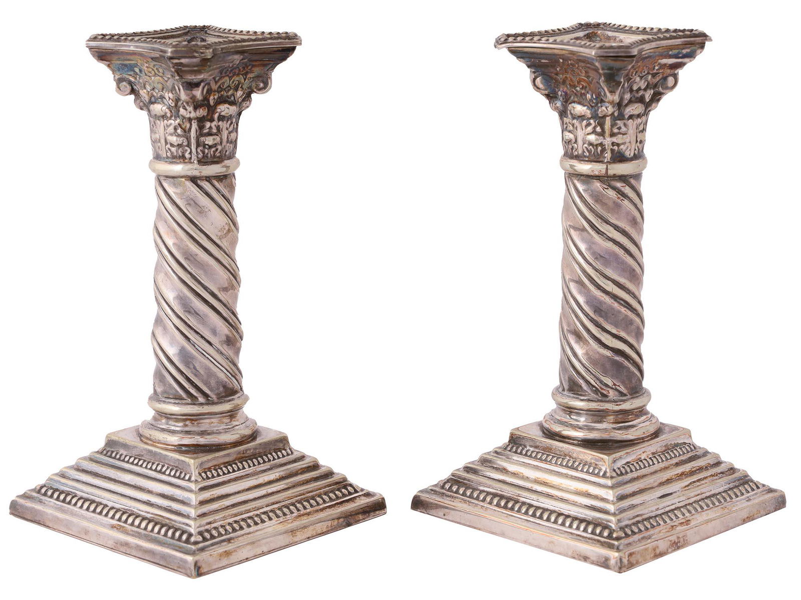 PAIR OF ENGLISH SILVER PLATED COLUMN CANDLESTICKS (1 of 5)
