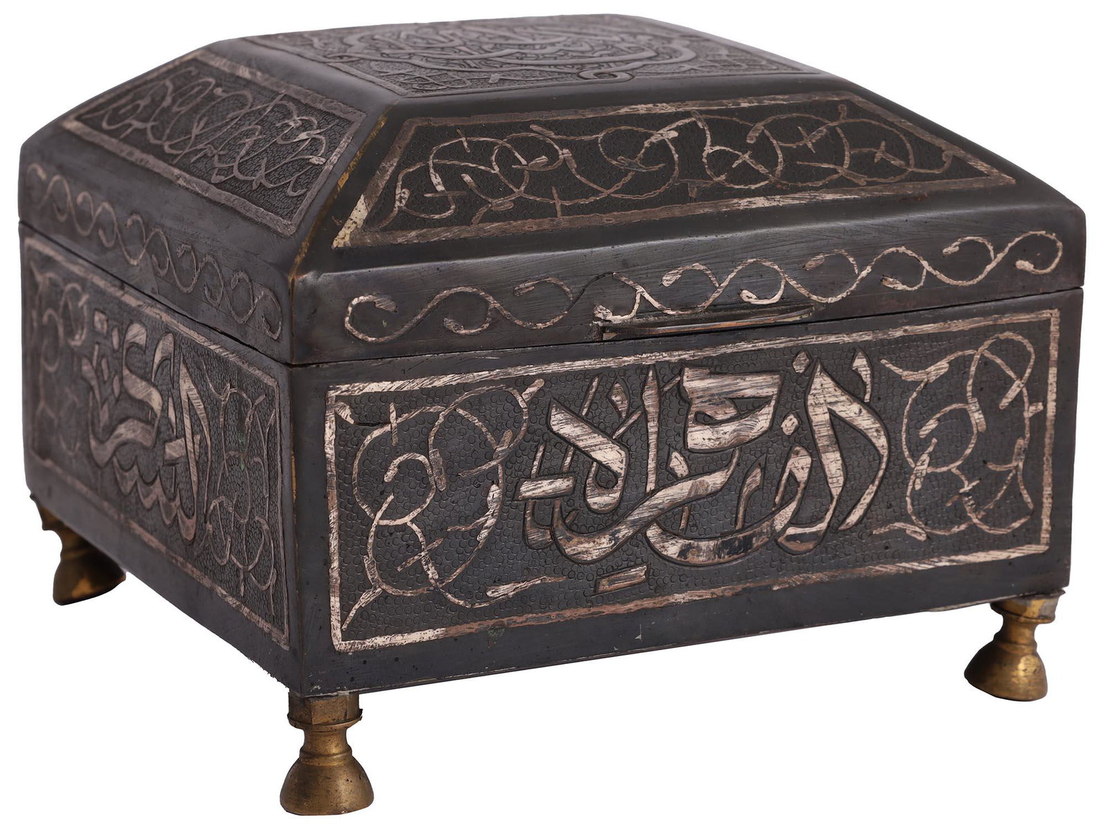 ANTIQUE SYRIAN SILVER INLAID BOX, C. 1880 (1 of 6)