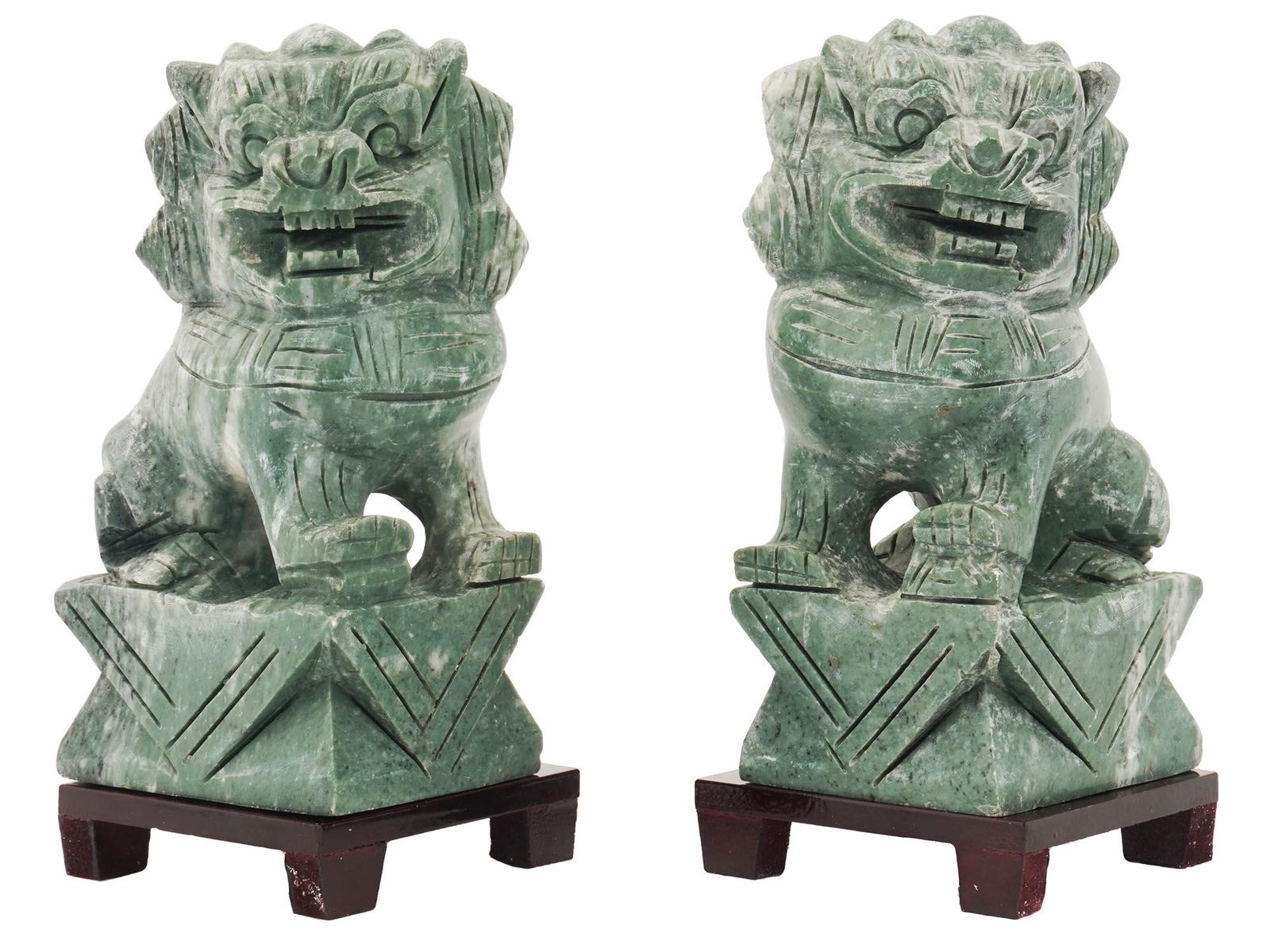 PAIR OF CHINESE CARVED JADE FOO DOG FIGURINES (1 of 3)