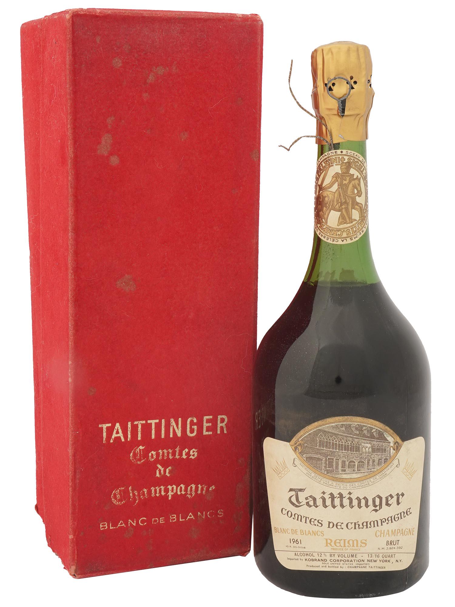 1961 TAITTINGER CHAMPAGNE BOTTLE IN ORIGINAL CASE (1 of 3)