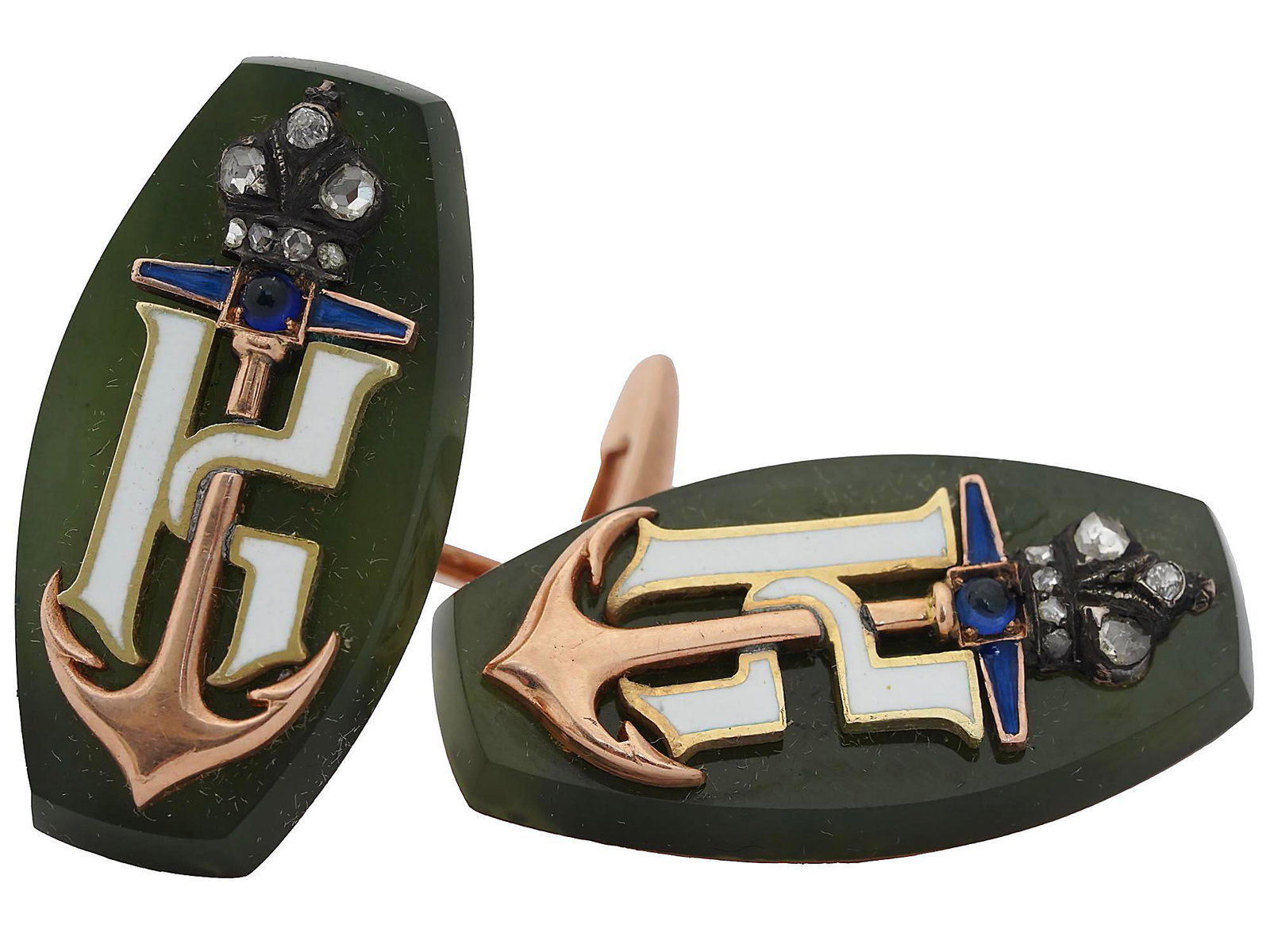 RUSSIAN GOLD, SAPPHIRE DIAMOND NEPHRITE CUFFLINKS (1 of 5)