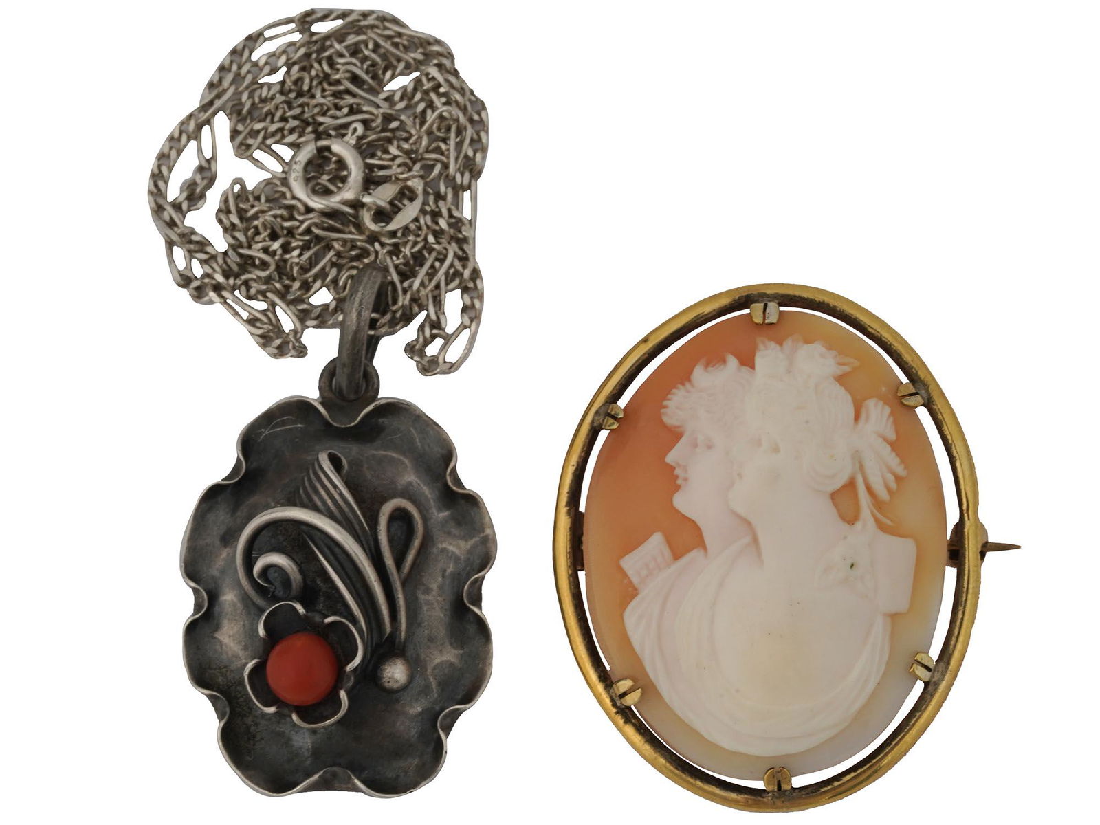 ANTIQUE CAMEO BROOCH AND SILVER PENDANT NECKLACE (1 of 7)