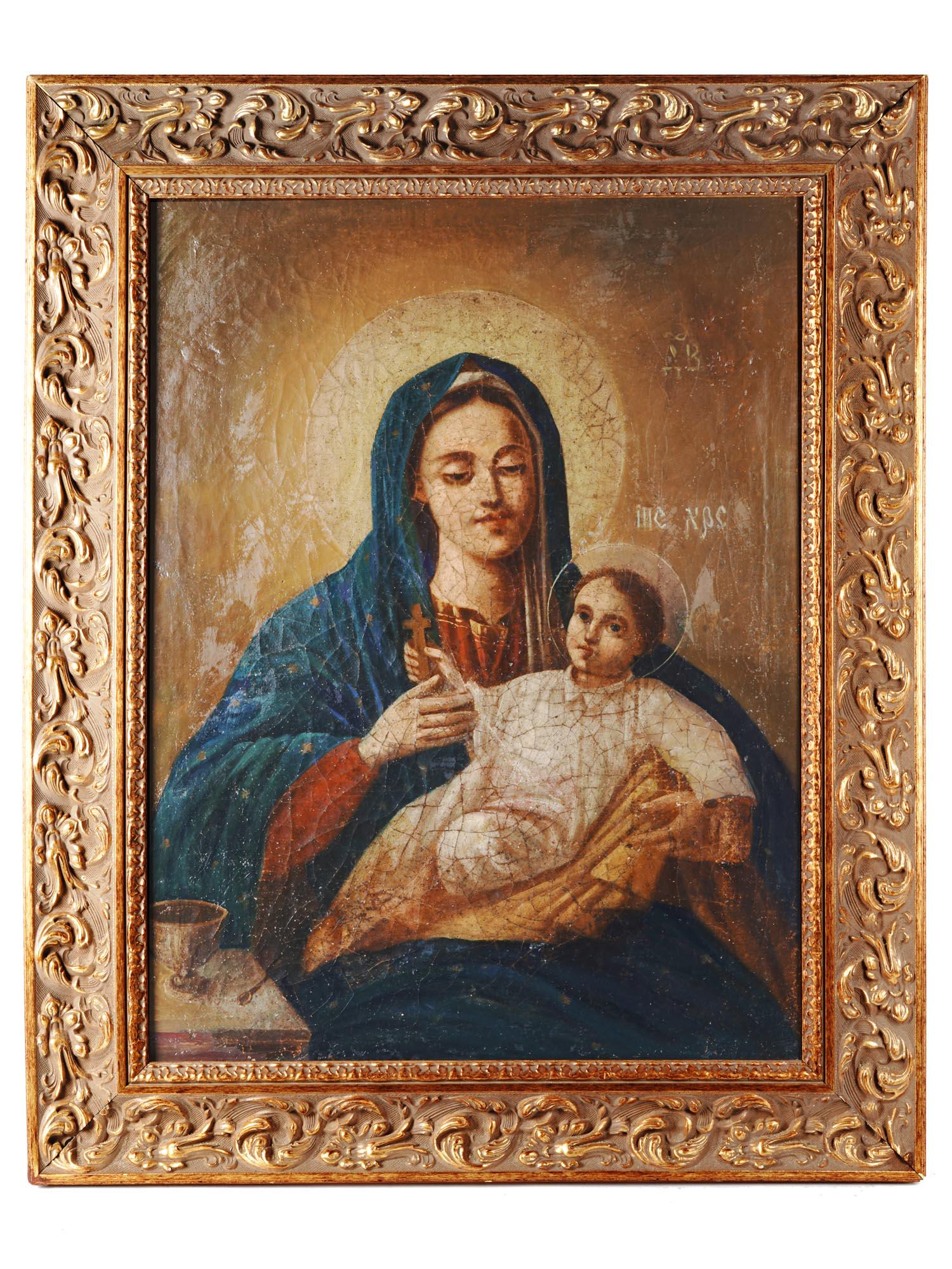 ANTIQUE 19 C RUSSIAN ICON PAINTING MOTHER OF GOD (1 of 3)