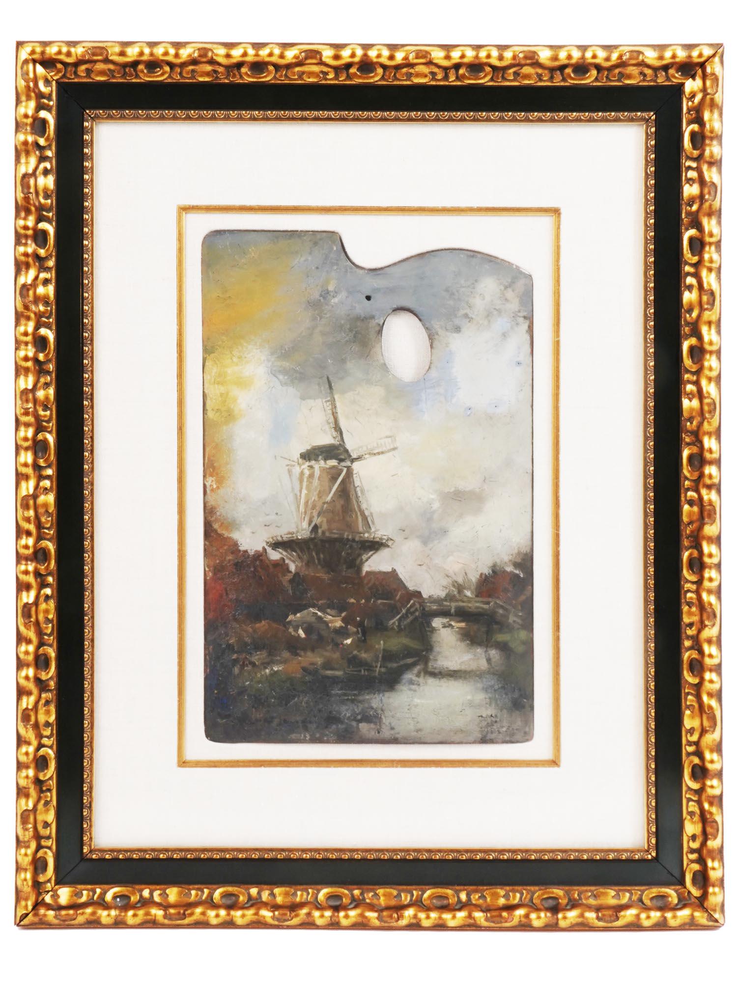 DUTCH WINDMILL LANDSCAPE OIL PAINTING ON PALETTE (1 of 4)