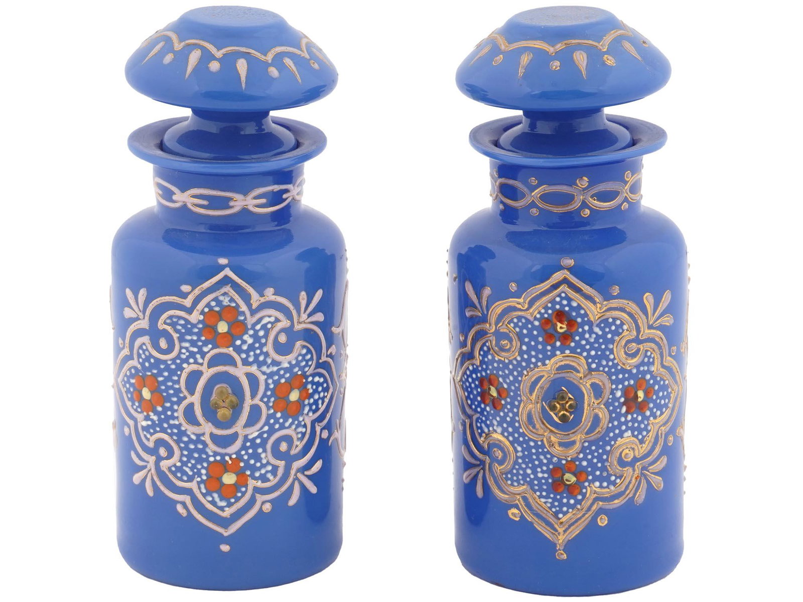ANTIQUE BLUE OPALINE GILT ENAMEL PERFUME BOTTLES (1 of 3)