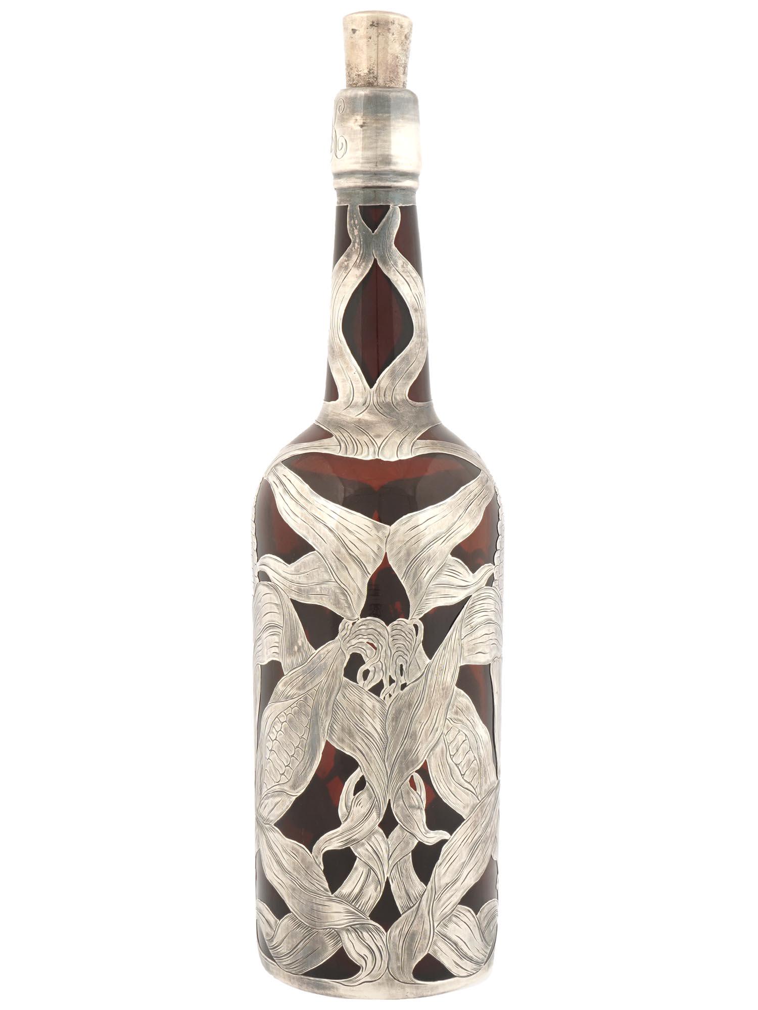 ANTIQUE ART NOUVEAU SILVER OVERLAY GLASS DECANTER (1 of 5)