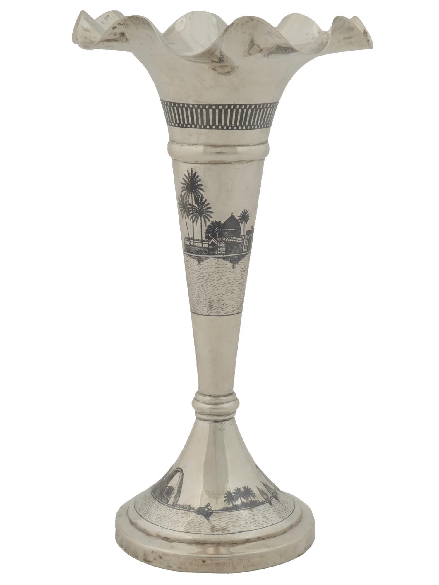 VINTAGE IRAQI STERLING SILVER NIELLO FLUTED VASE (1 of 3)