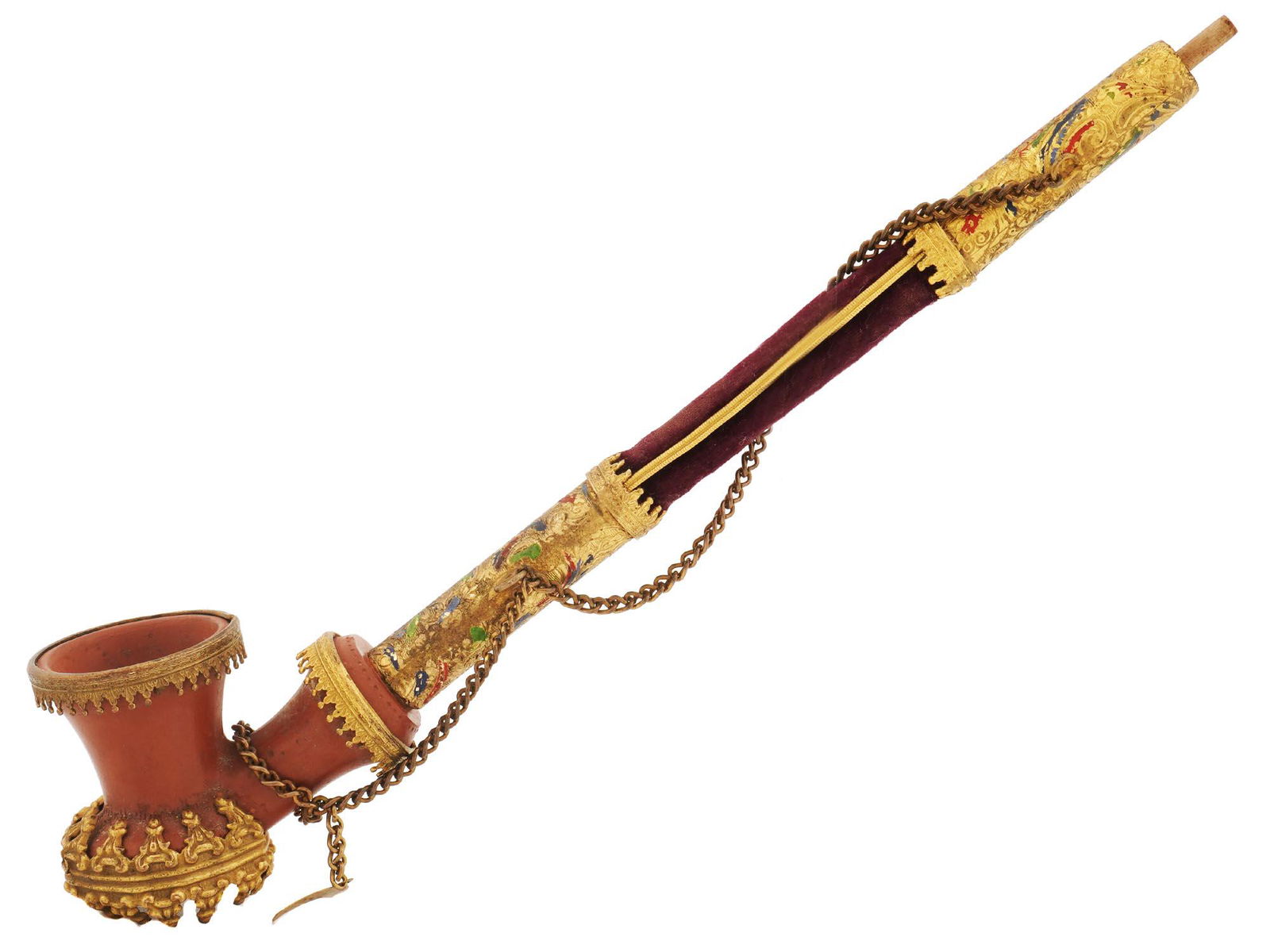 ANTIQUE TURKISH OTTOMAN GILT COPPER TOPHANE PIPE (1 of 4)