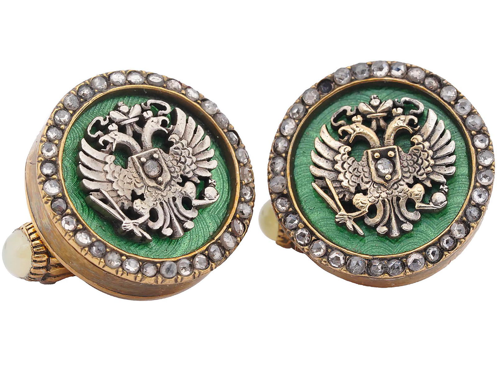 RUSSIAN GILT SILVER ENAMEL AND DIAMOND CUFFLINKS (1 of 6)