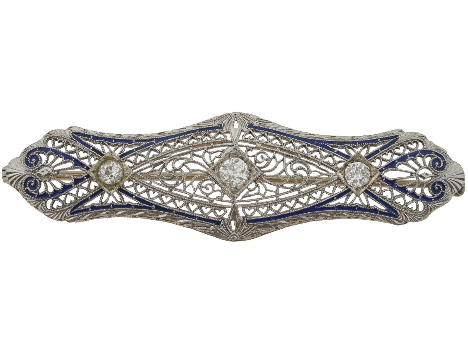 ART NOUVEAU WHITE GOLD ENAMEL AND DIAMONDS BROOCH (1 of 2)