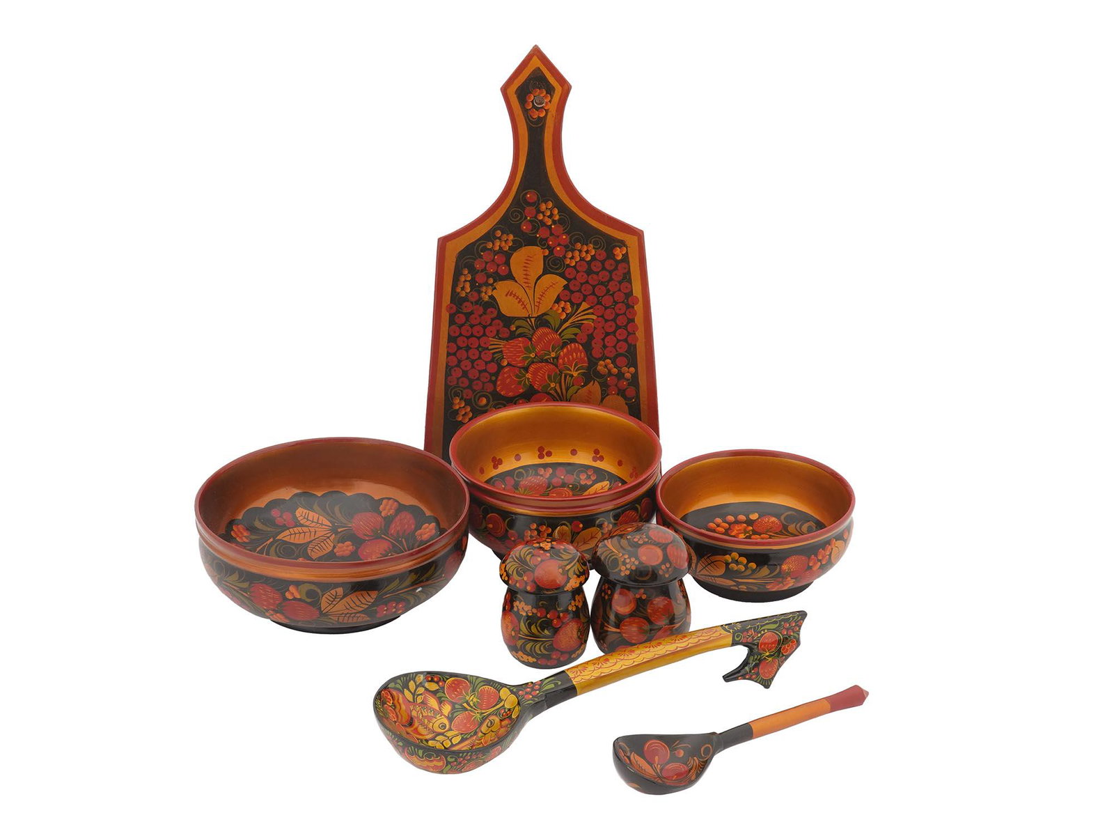 RUSSIAN FOLK ART KHOKHLOMA TABLEWARE SET, 8 PCS (1 of 12)