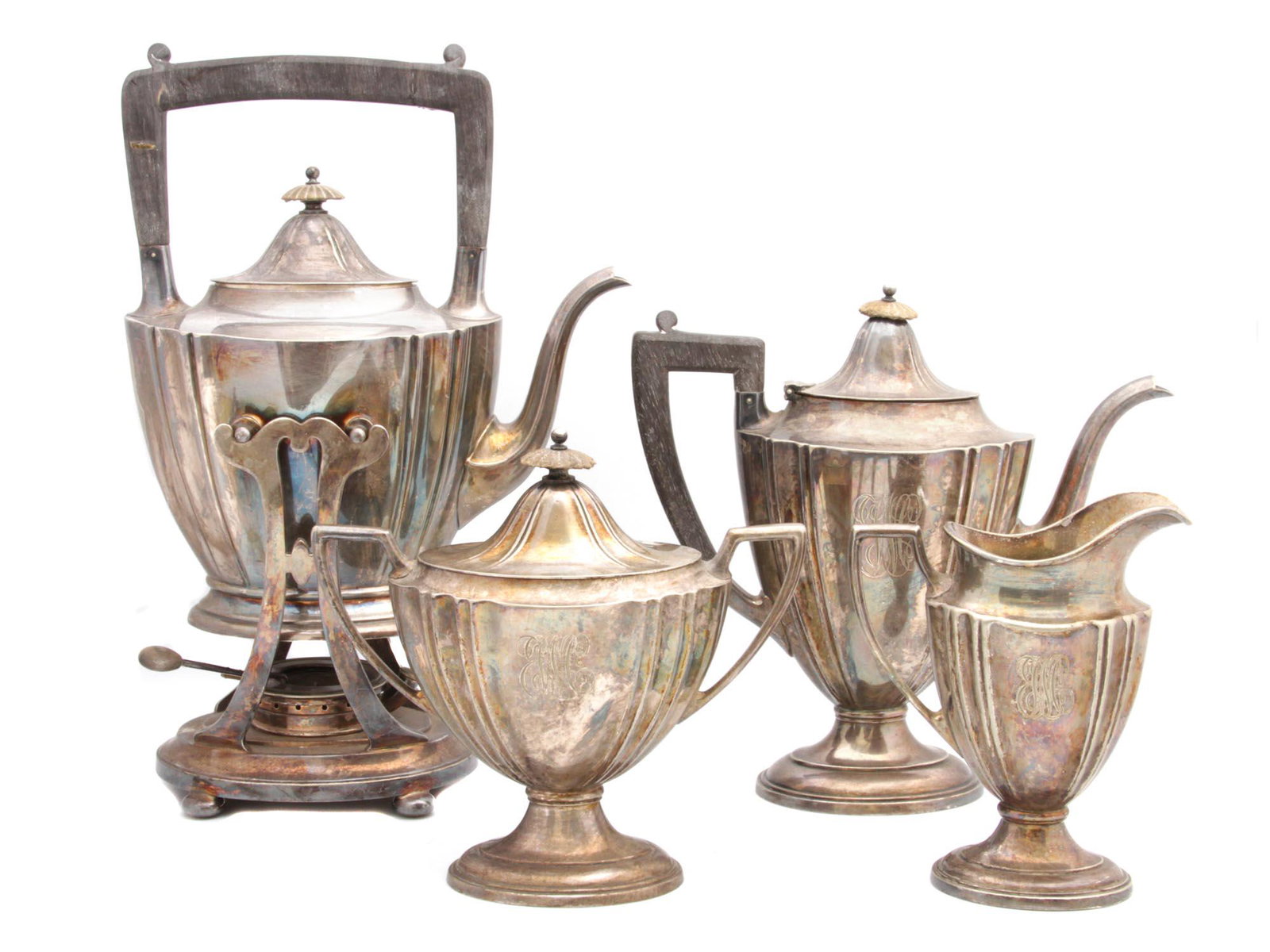 ANTIQUE AMERICAN SILVER PLATED TEA COFFEE SET (1 of 13)