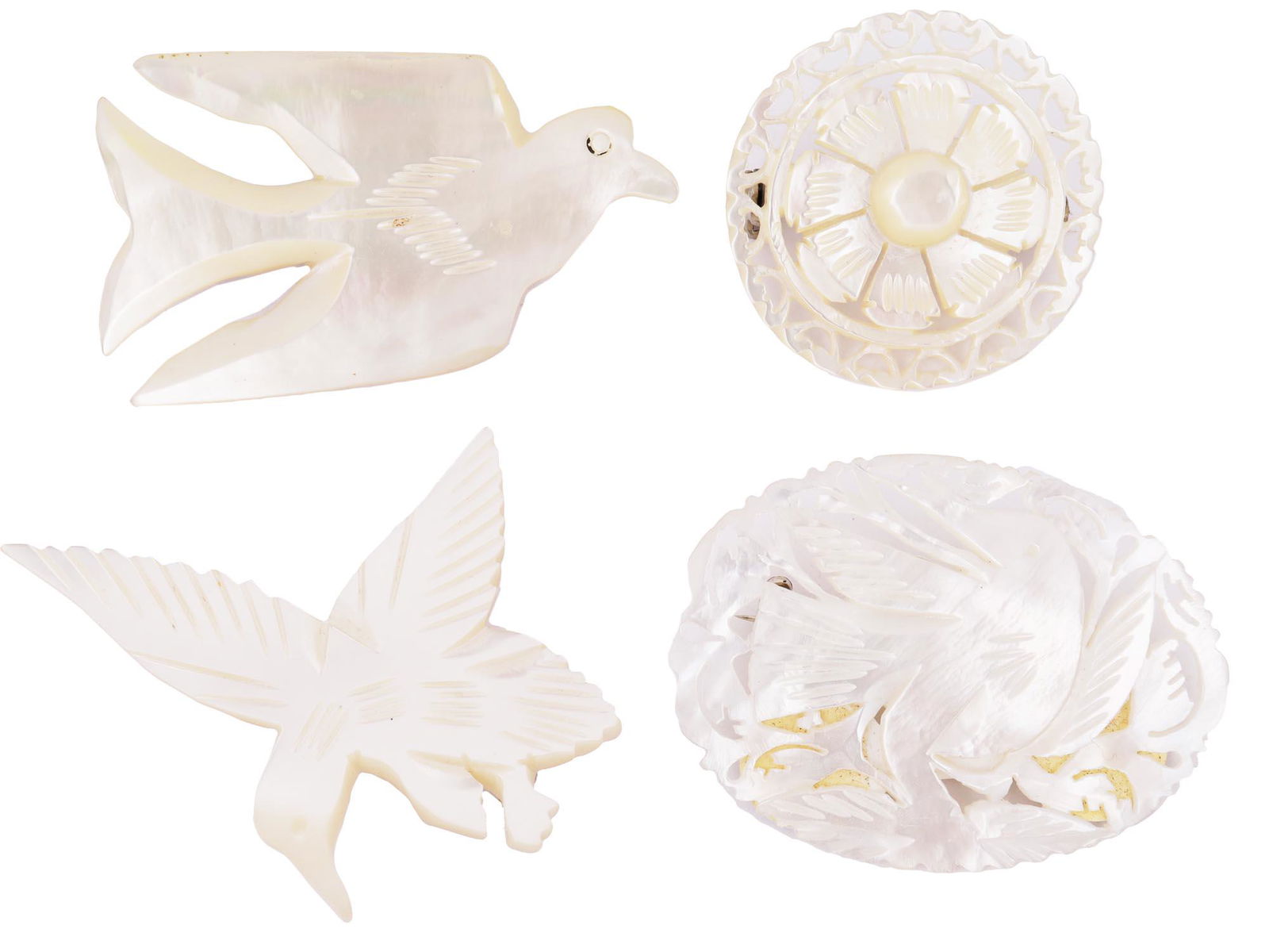 BETHLEHEM CARVED MOTHER OF PEARL BROOCHES, 4 PCS (1 of 5)
