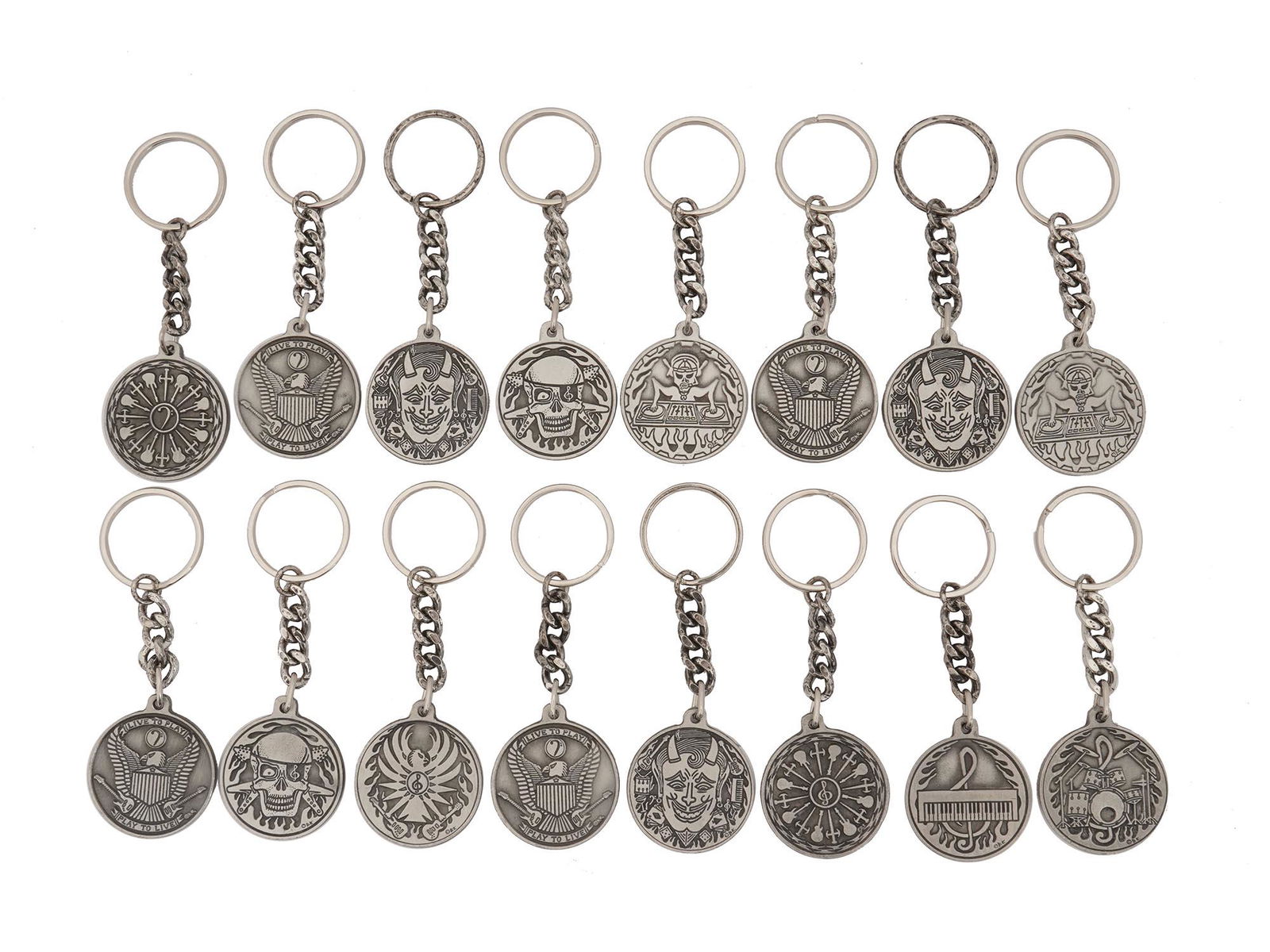 VINTAGE KEYCHAINS WITH ROCK MUSIC CHARMS, 16 PCS (1 of 3)