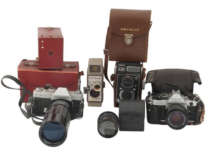 Film Photo Cameras With Accessories Yashika Canon